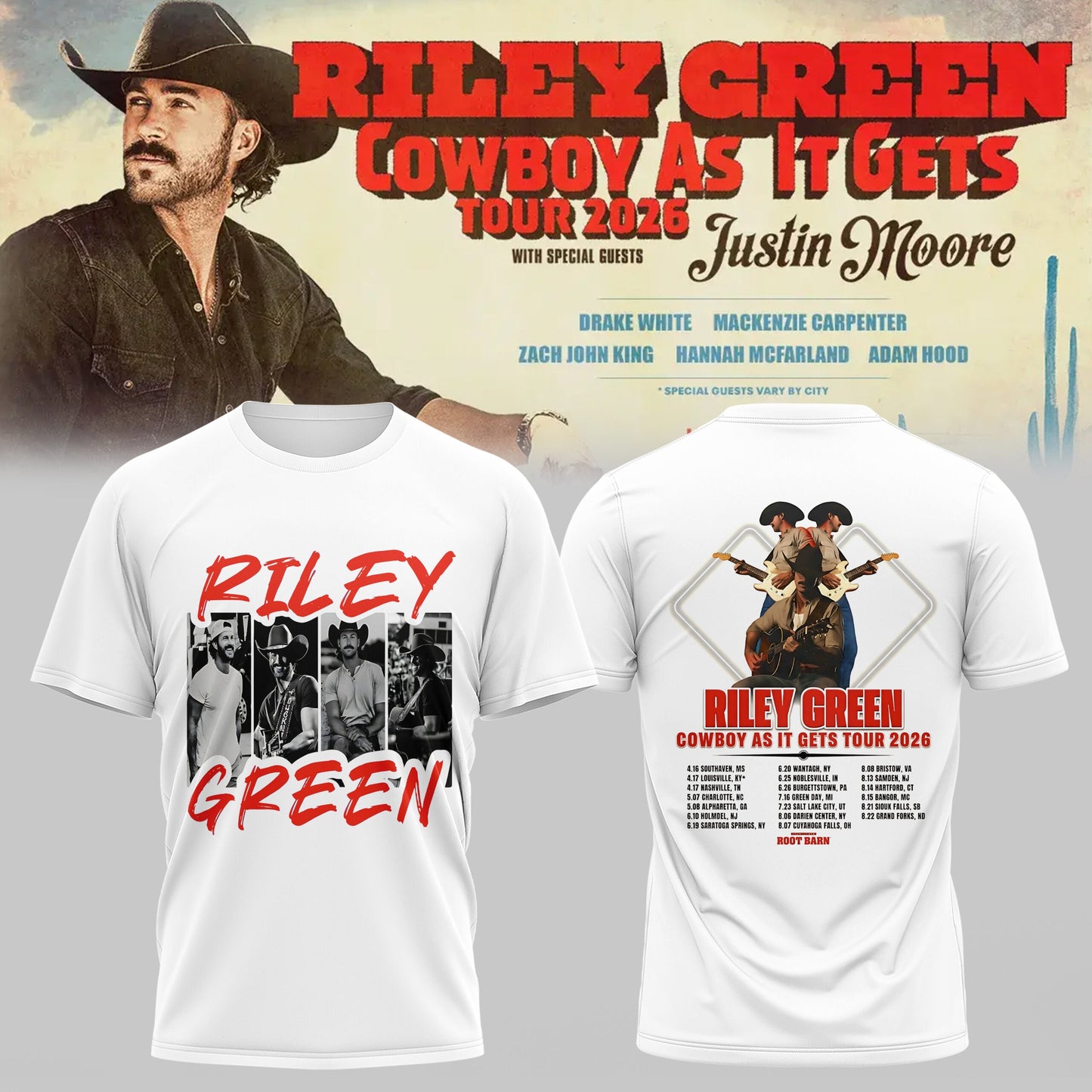 Riley Green’s Cowboy As It Gets Tour 2026 T-shirt
