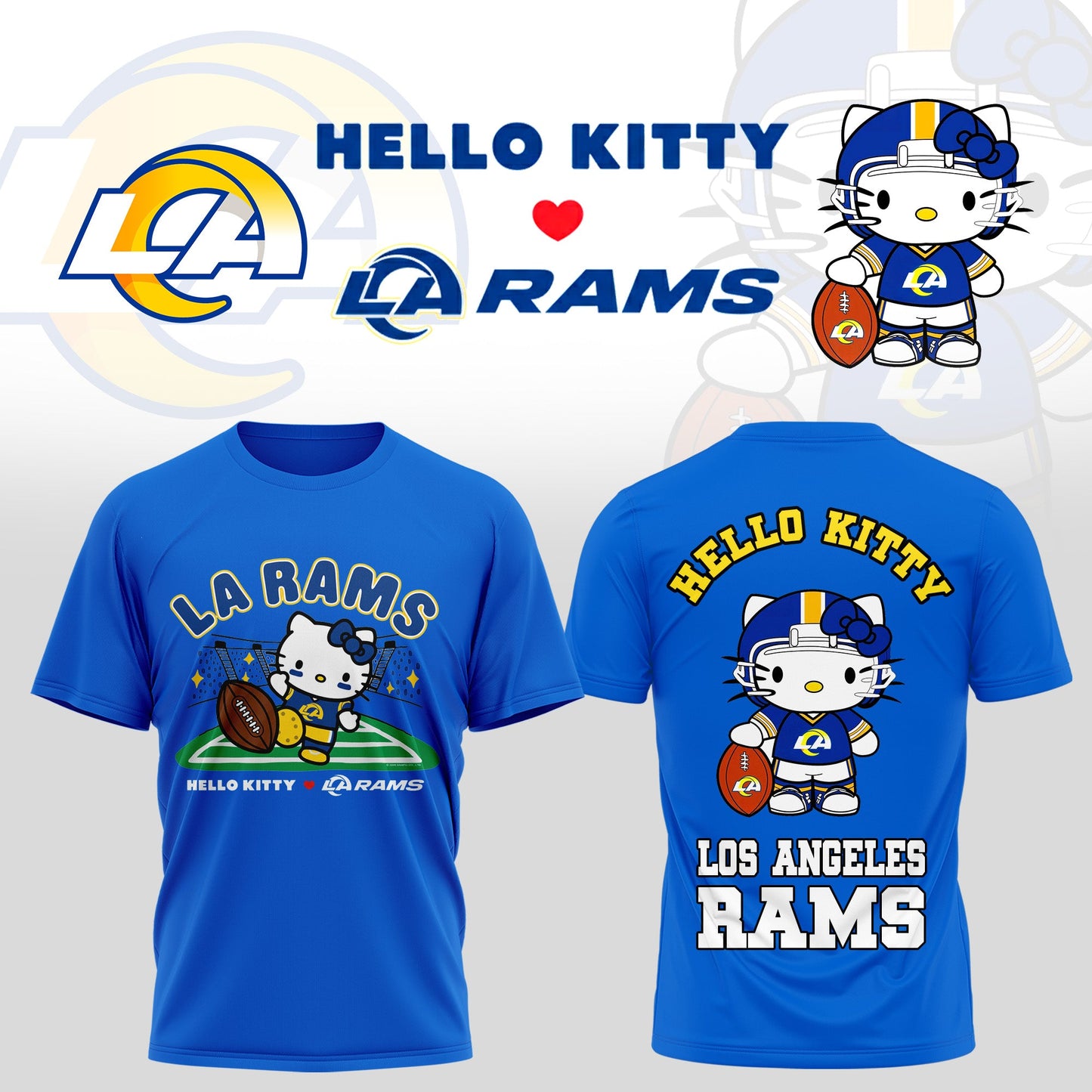 Hello Kitty ❤️ LA Rams – Cute Meets Game Day Style Tshirt