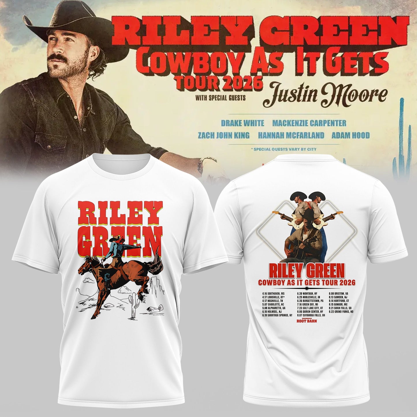 Riley Green’s Cowboy As It Gets Tour 2026 T-shirt