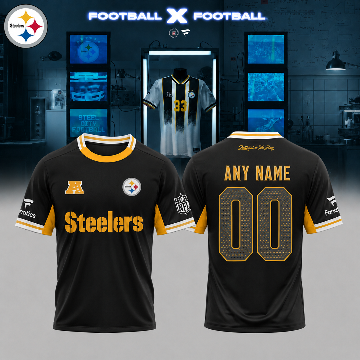 .Pittsburgh Steelers Football x Football Collared Fan Top – Shirt (Custom Name & Custom Number)