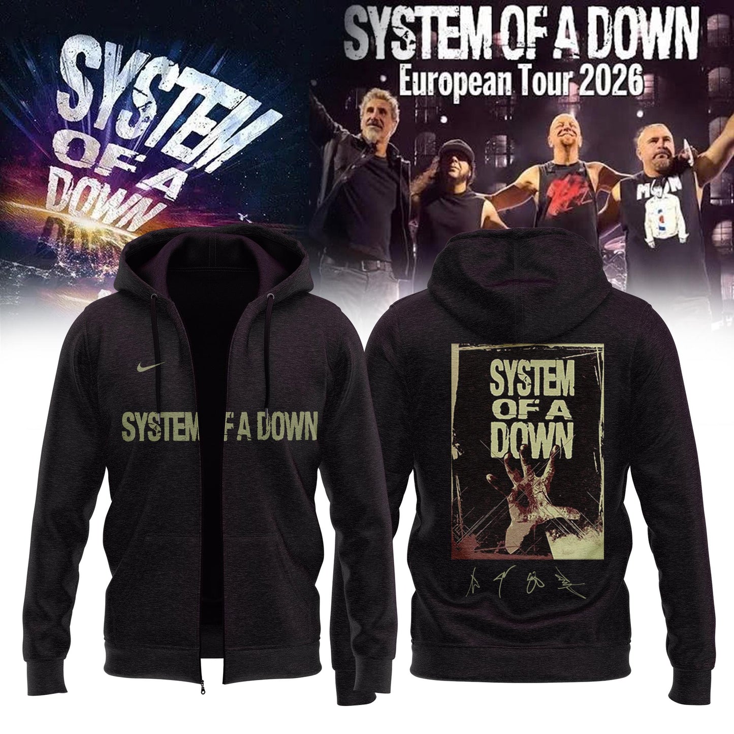 ,System Of A Down European Tour 2026 Limited Edition Signature – Zip Hoodie
