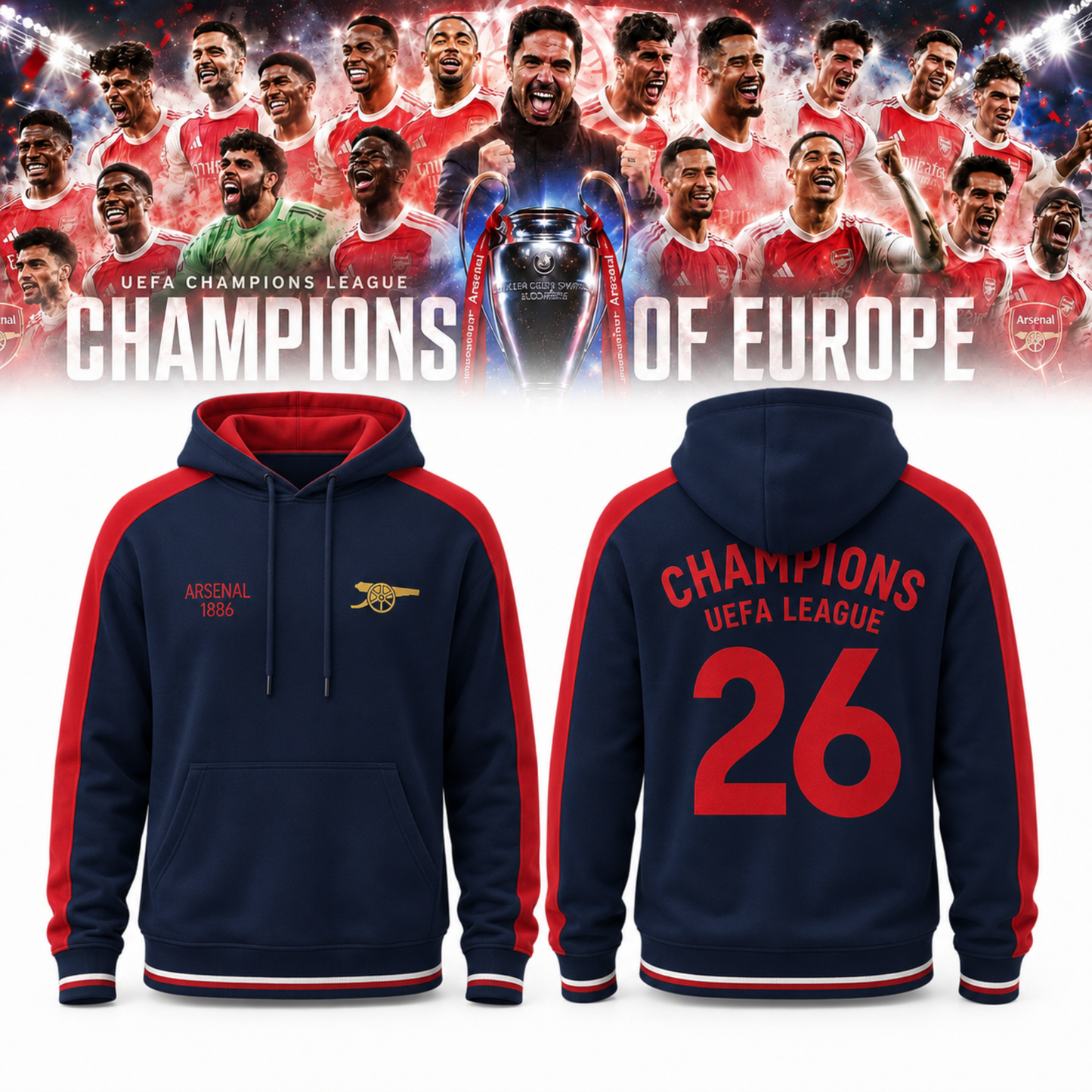 Arsenal Champions League Winners 25/26 Hoodie
