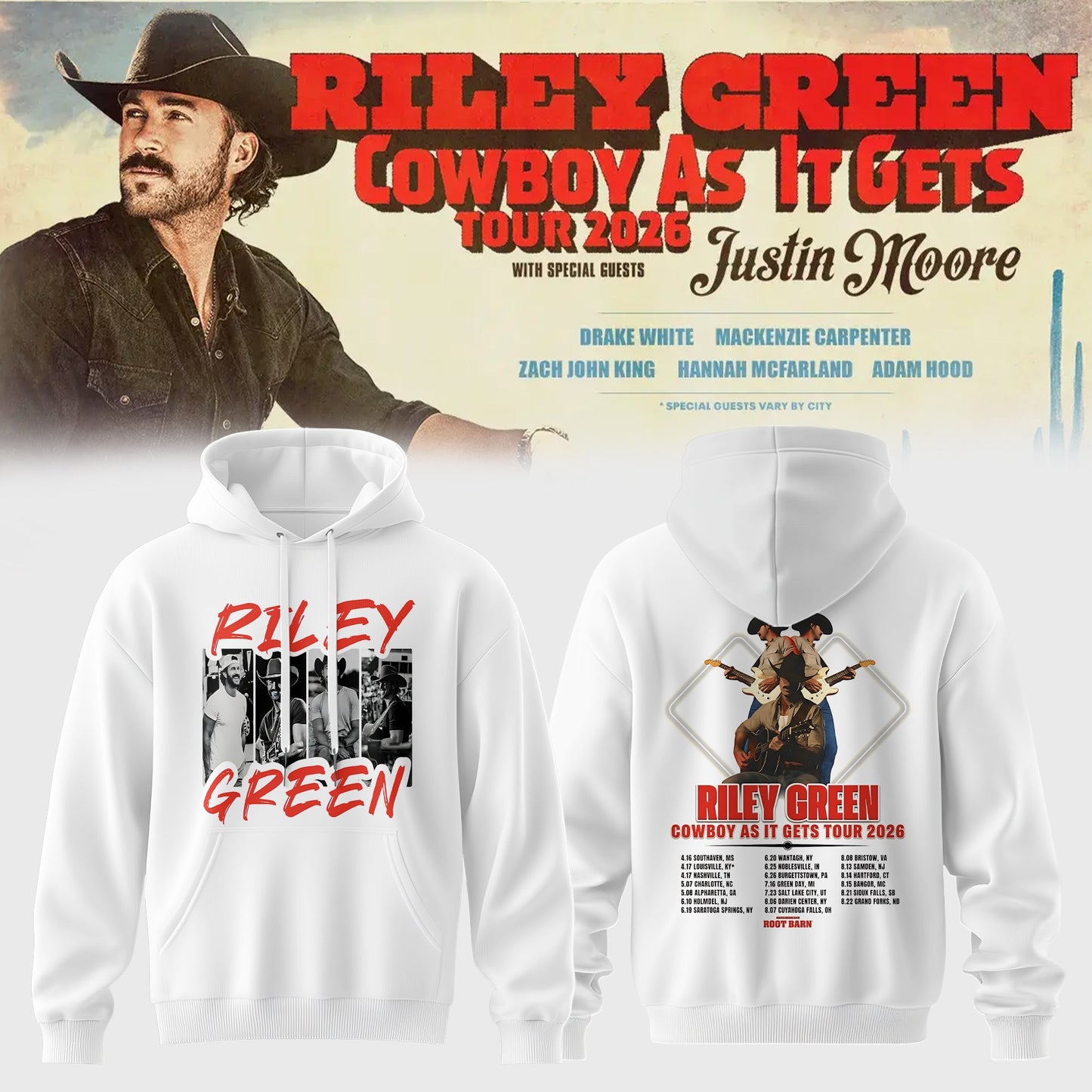 Riley Green’s Cowboy As It Gets Tour 2026 Hoodie