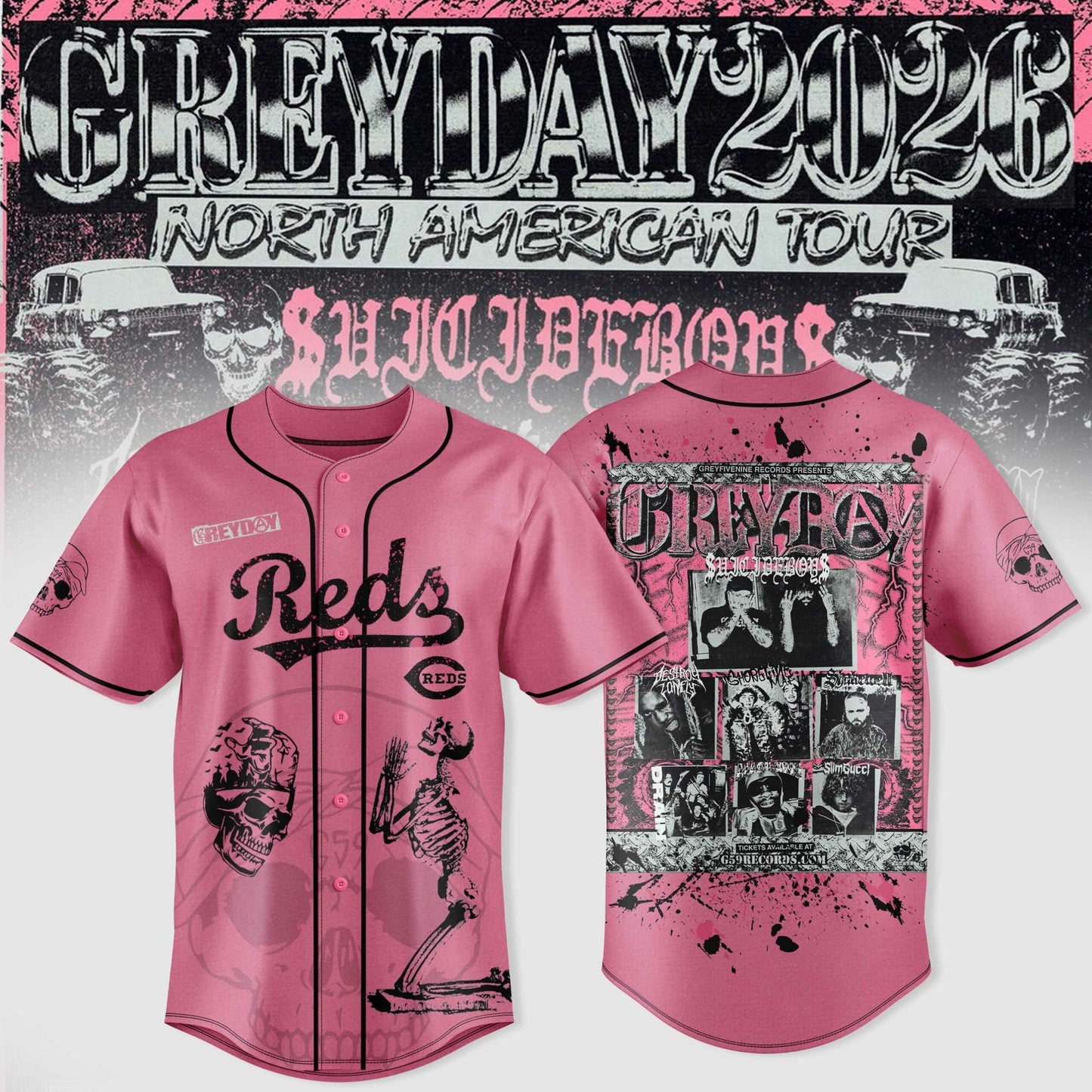 Cincinnati Reds X $uicideboy$ Greyday 2026 – North American Tour Jersey