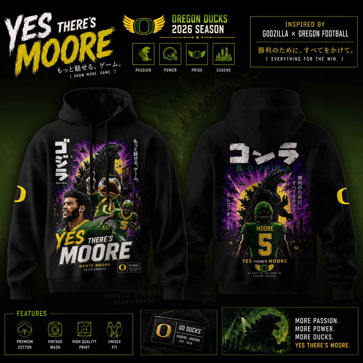 . YES THERE’S MOORE – Oregon Ducks x Godzilla Limited Hoodie
