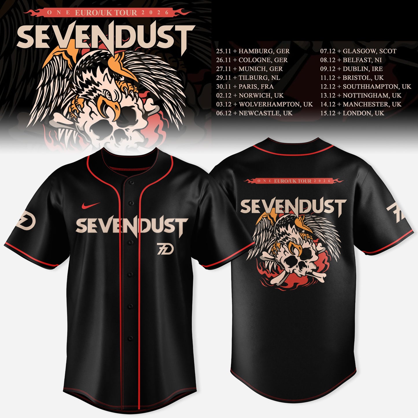Sevendust 2026 Europe & UK Tour Limited Jersey