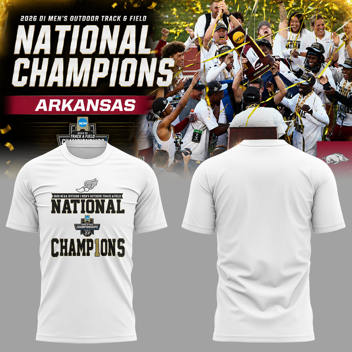 Razorbacks 2026 D1 Men’s Outdoor Track&Field National Champions Shirt