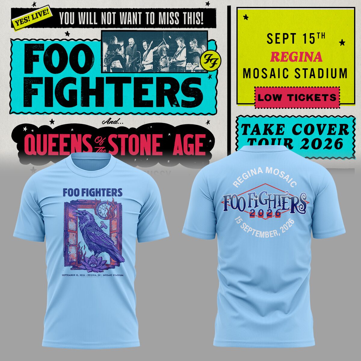 FF 🎸🎤 “Take Cover Tour 2026” at Mosaic Stadium,SK TShirt
