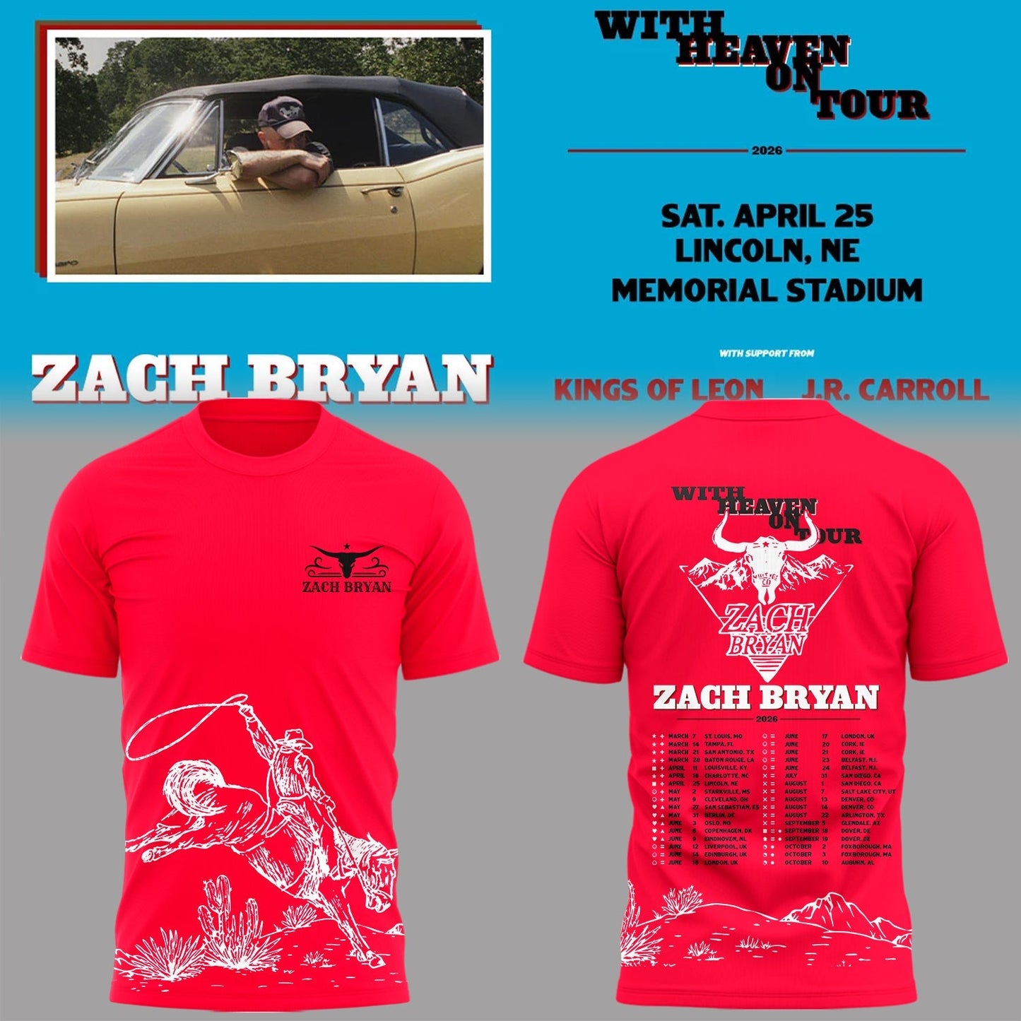 Limited Edition “With Heaven On Tour 2026” at Memorial Stadium Tshirt