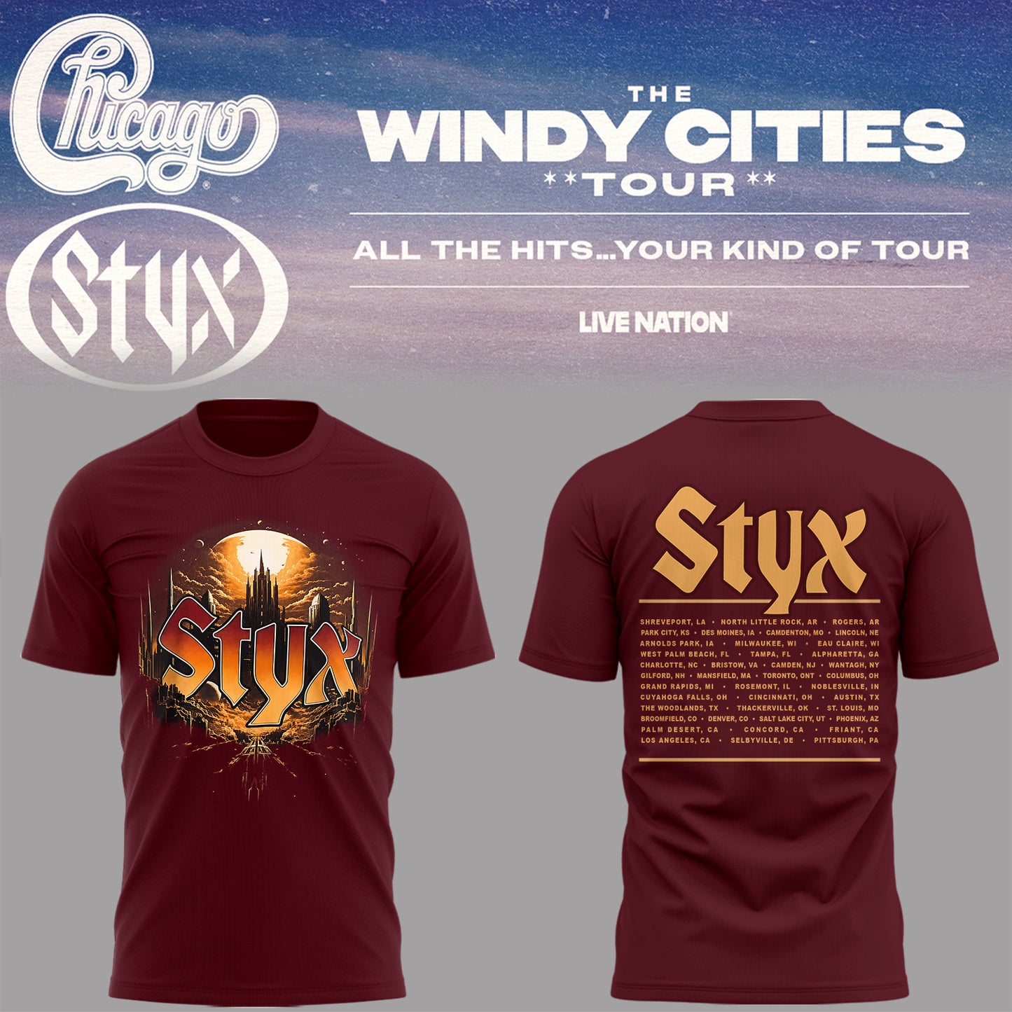 Limited Edition The Windy Cities Tour – All The Hits… Your Kind of Tour Shirt