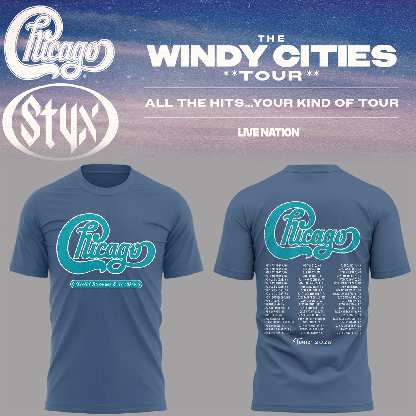 Limited Edition The Windy Cities Tour – All The Hits… Your Kind of Tour Shirt