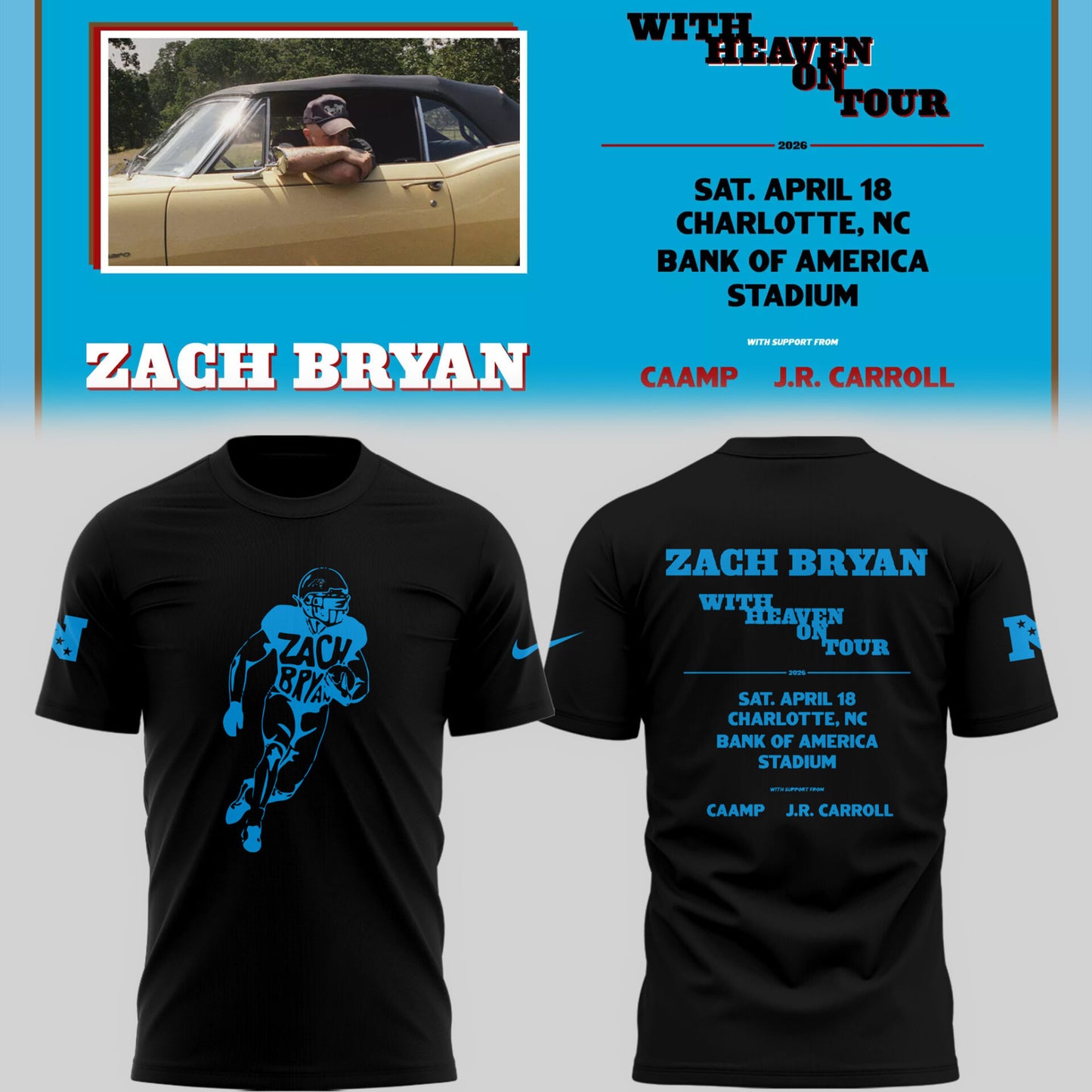 Limited Edition Zach Bryan Charlotte Tour T shirt 2026