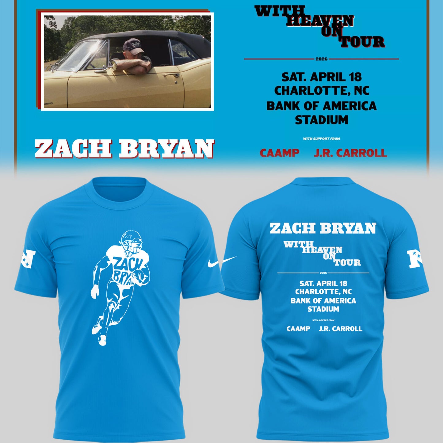 Limited Edition Zach Bryan Charlotte Tour T shirt 2026