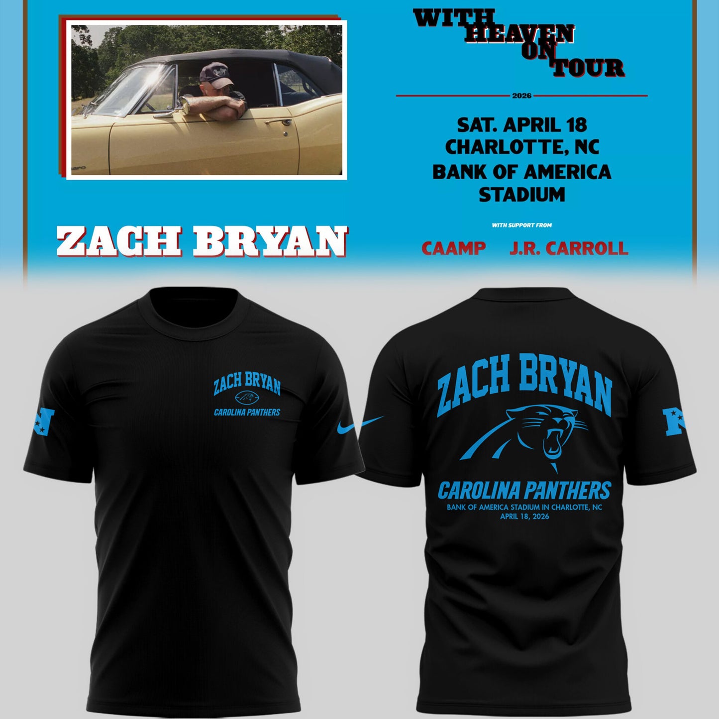 Limited Edition Zach Bryan Charlotte Tour T shirt 2026