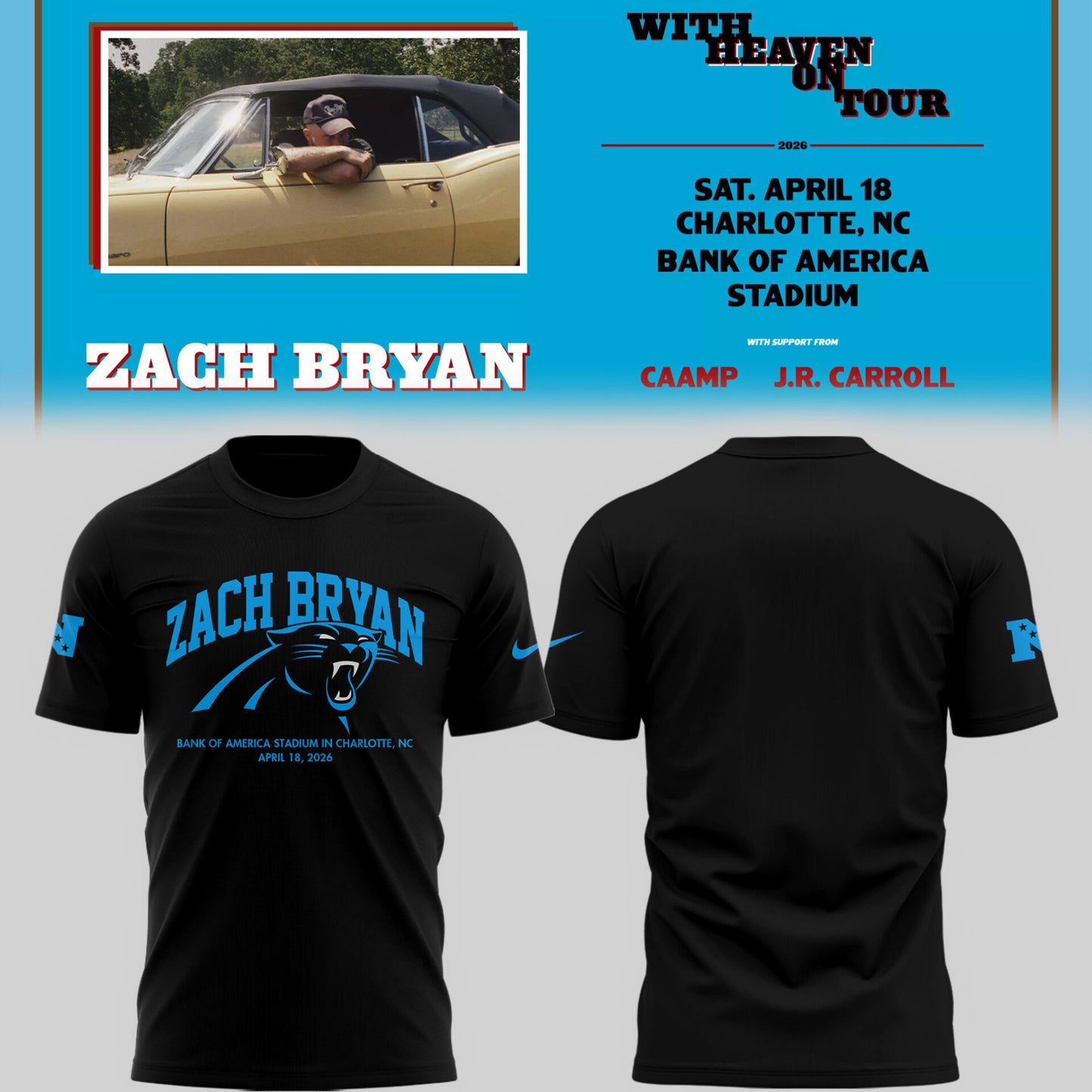 Limited Edition Zach Bryan Charlotte Tour T shirt 2026