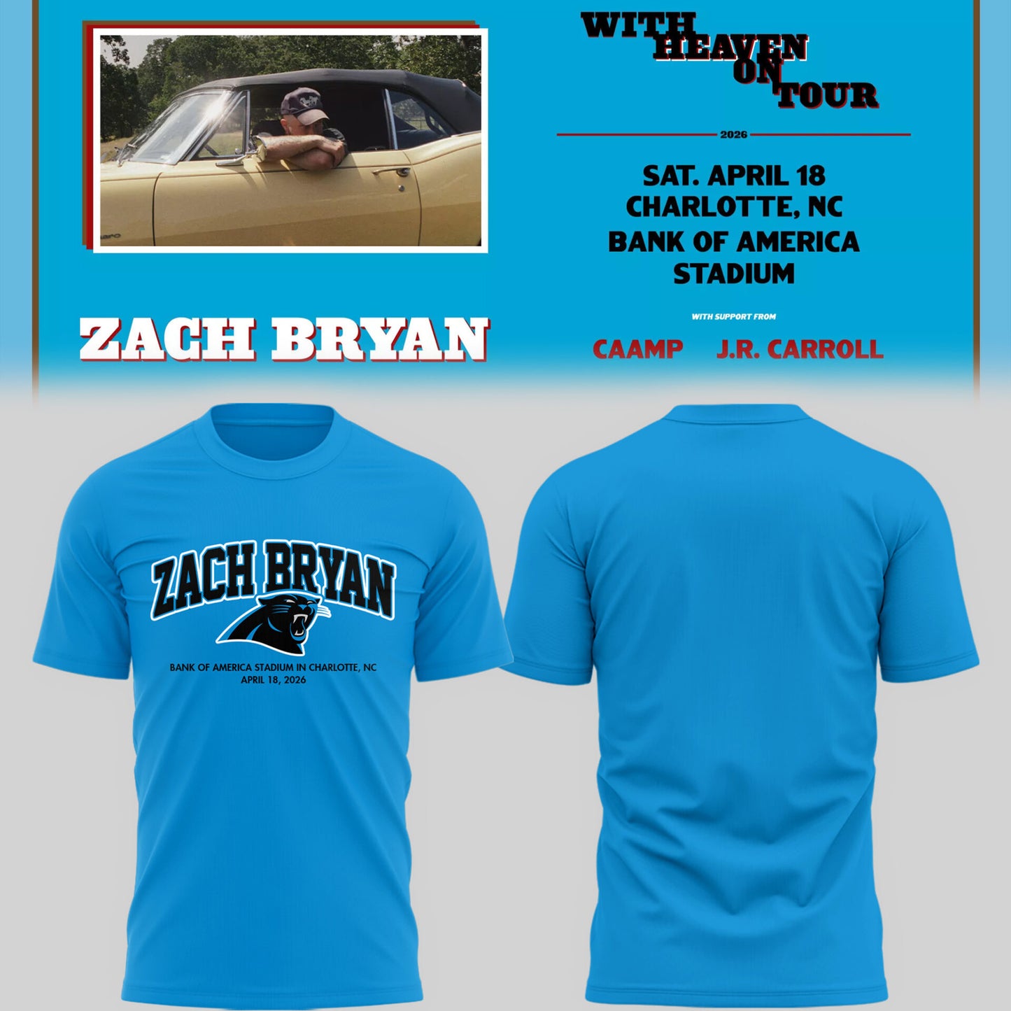 Limited Edition Zach Bryan Charlotte Tour T shirt 2026