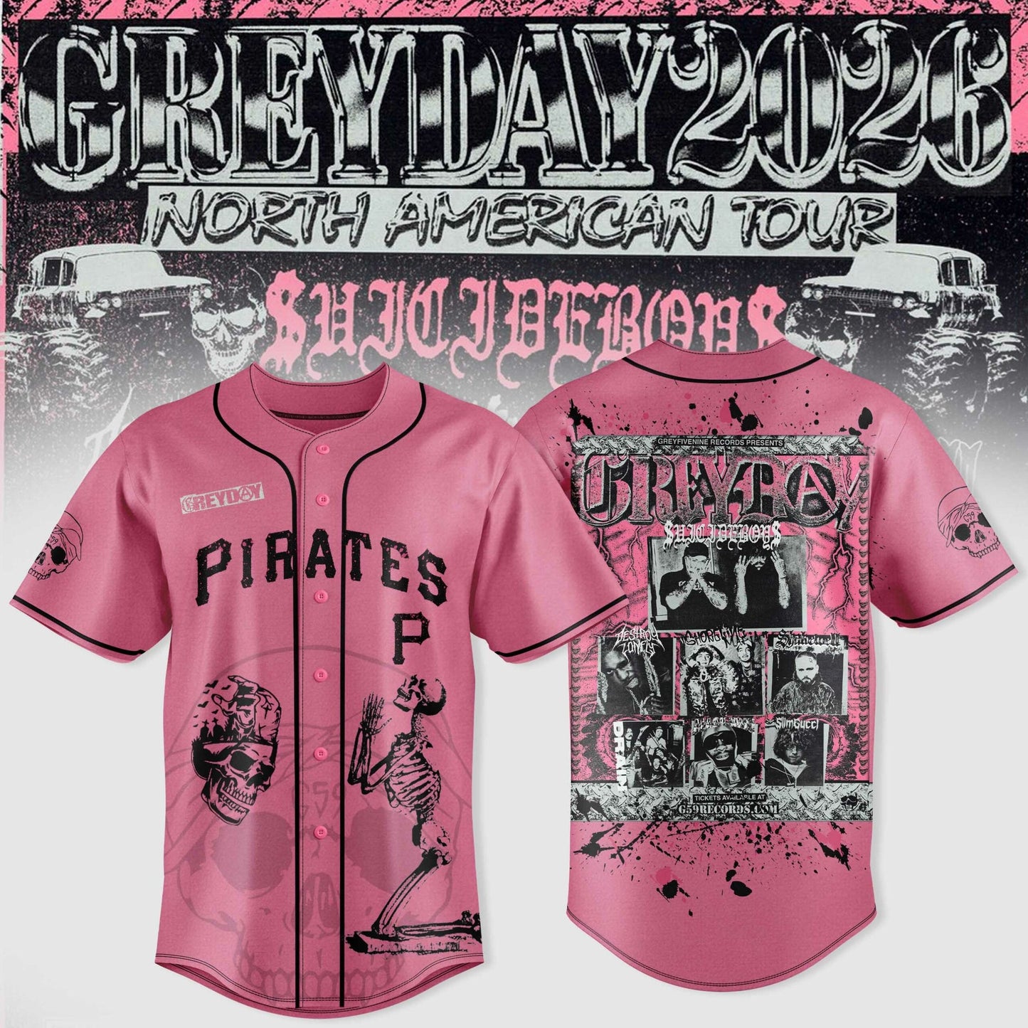 Pittsburgh Pirates X $uicideboy$ Greyday 2026 – North American Tour Jersey