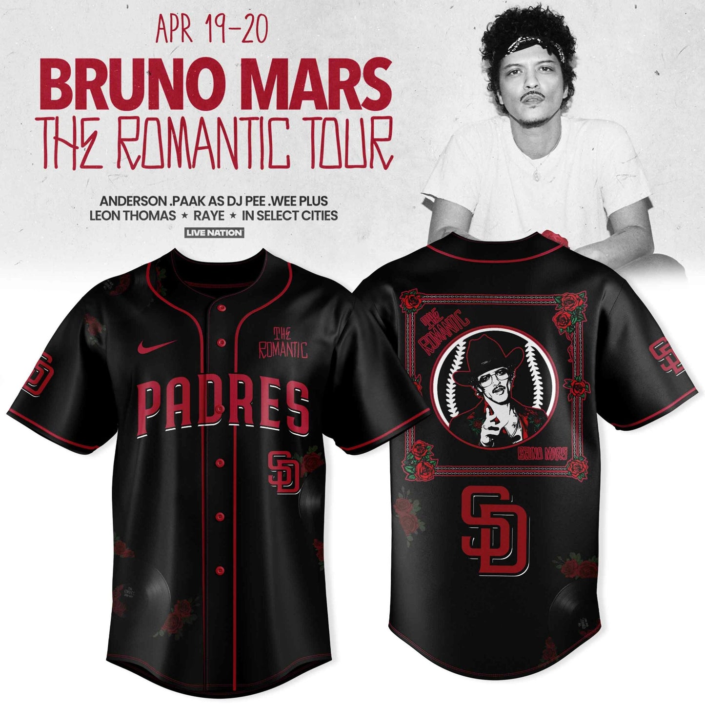 _ San Diego Padres x Bruno Mars – The Romantic Tour 2026 Jersey Collection