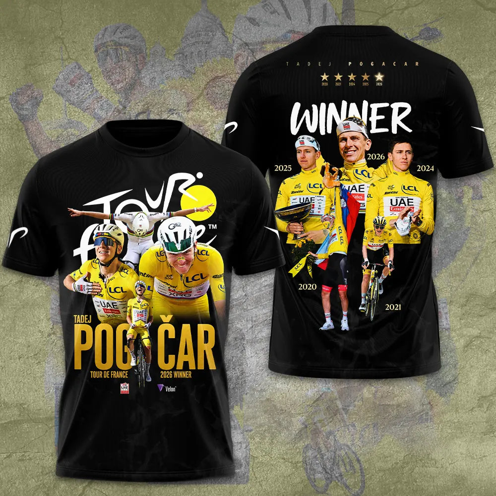 Limited Editon Tadej Pogacar 2026 5X Tour de France Winner Shirt