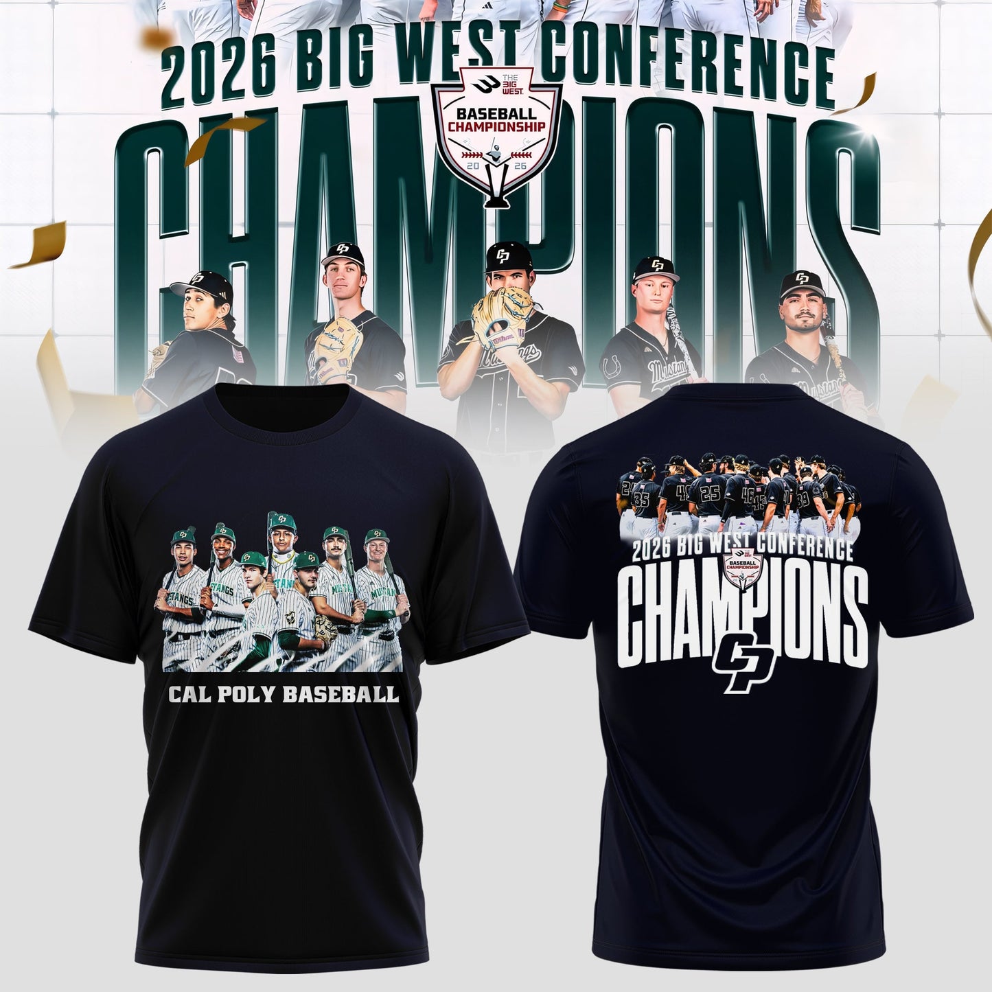 _ Big West Conference 2026 Champions – Cal Poly Mustangs Baseball Tee