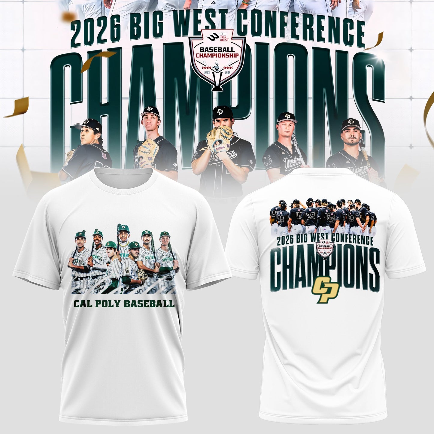 _ Big West Conference 2026 Champions – Cal Poly Mustangs Baseball Tee