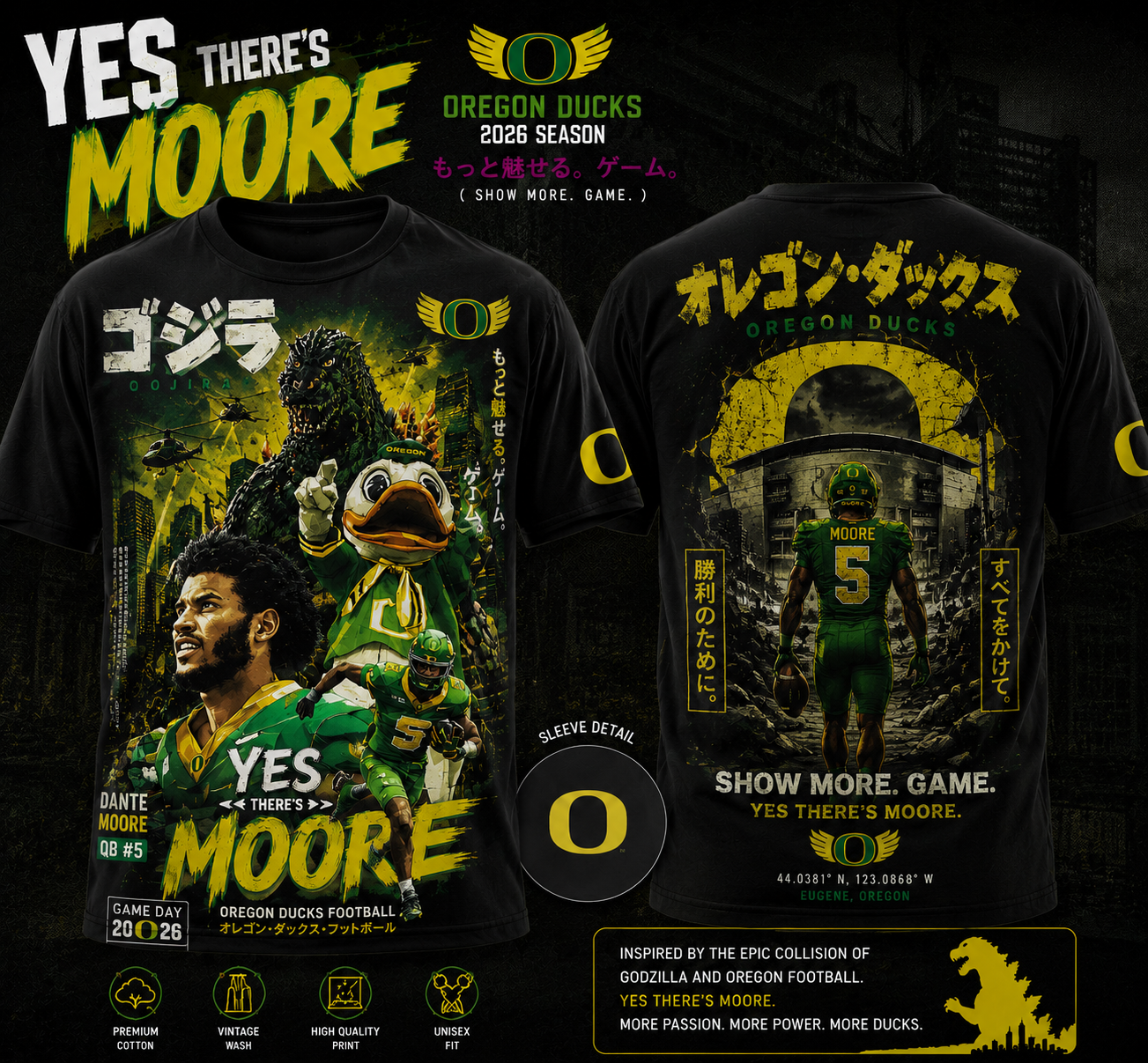 . YES THERE’S MOORE – Oregon Ducks x Godzilla Limited Tshirt