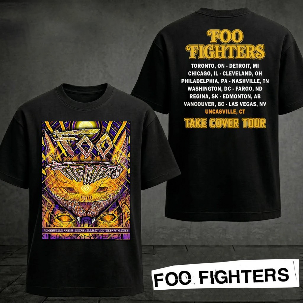 Foo Fighters Take Cover Tour 2026 T-Shirt, Mohegan Sun Arena Concert Shirt, Uncasville Connecticut Rock Music Tee