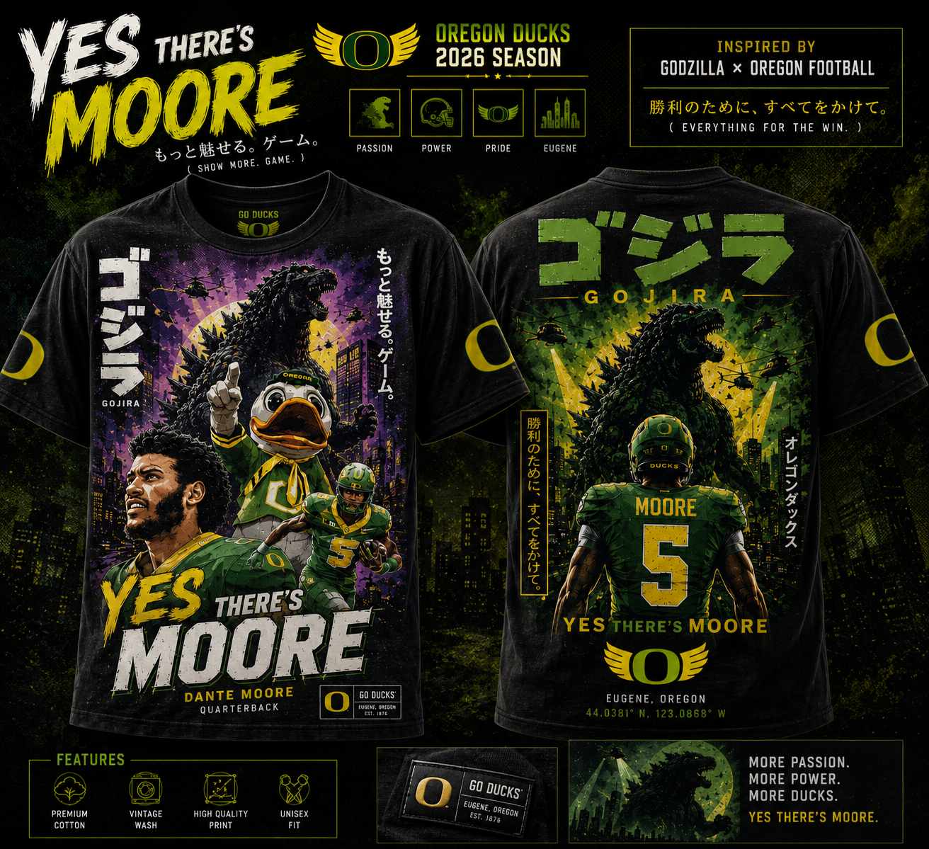 . YES THERE’S MOORE – Oregon Ducks x Godzilla Limited Tshirt