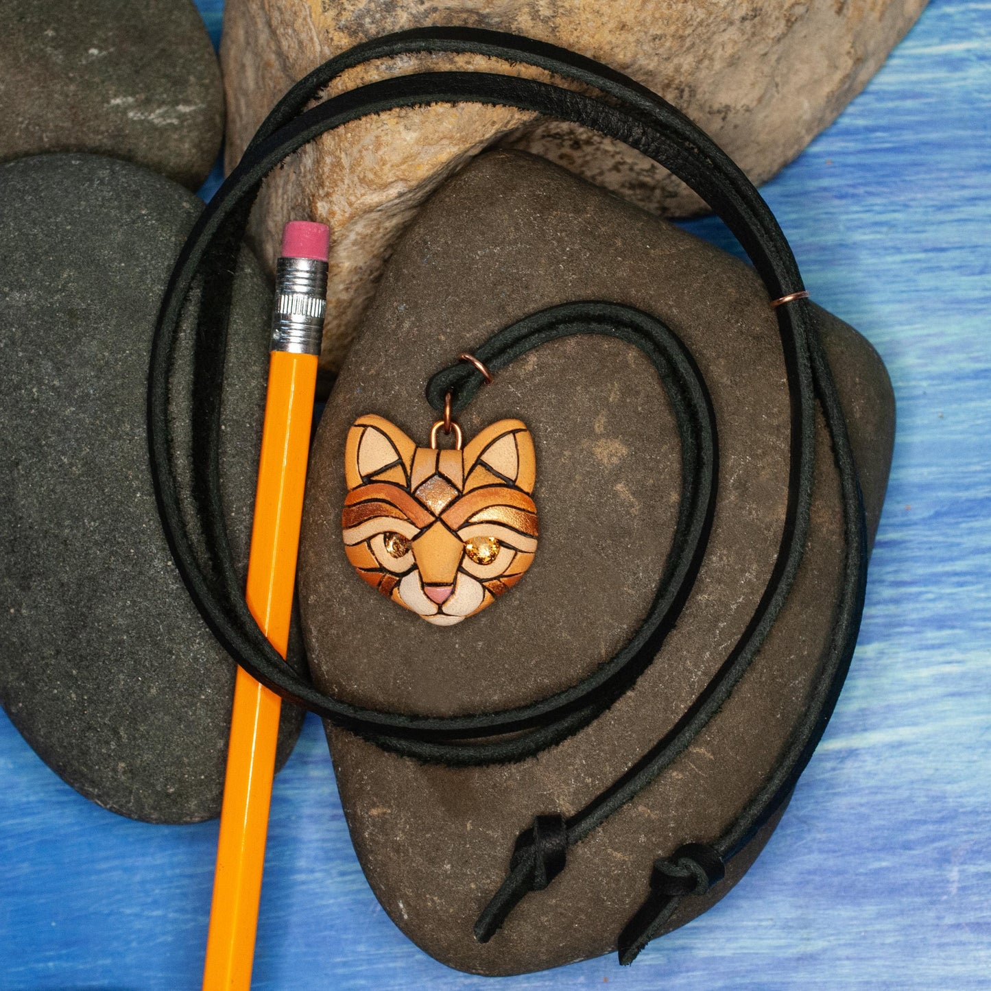 Ginger Cat Pendant Necklace: Polymer Clay Kitten Jewelry, Swarovski Crystals