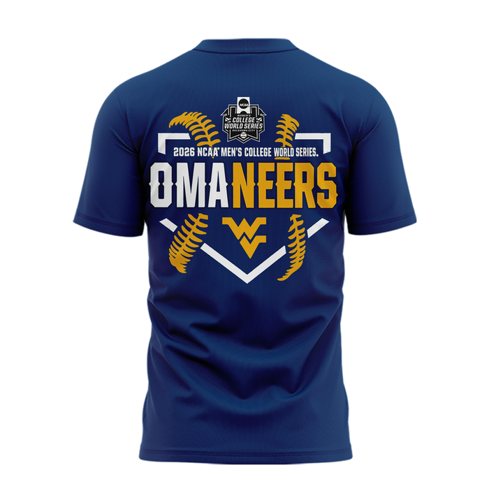 West Virginia Mountaineers 2026 Baseball Men's College World Series Omaneers Navy T-Shirt