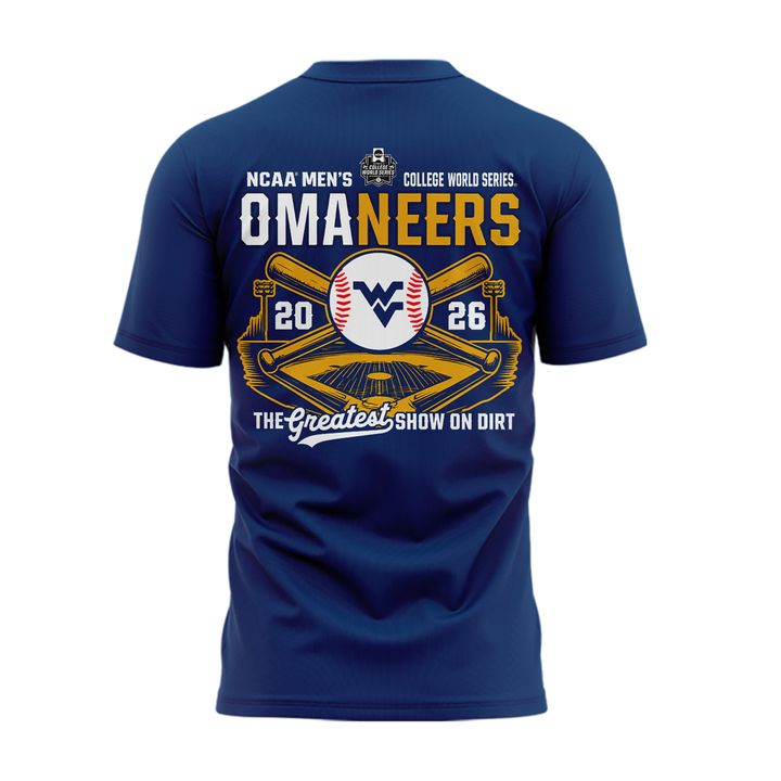 West Virginia Mountaineers 2026 Baseball Men's College World Series Omaneers Navy T-Shirt