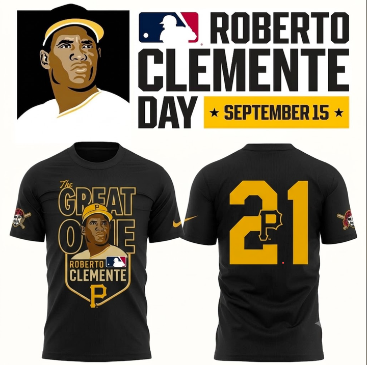 Pittsburgh Pirates Roberto Clemente Day T-Shirt - "The Great One" Number 21 Black Tee