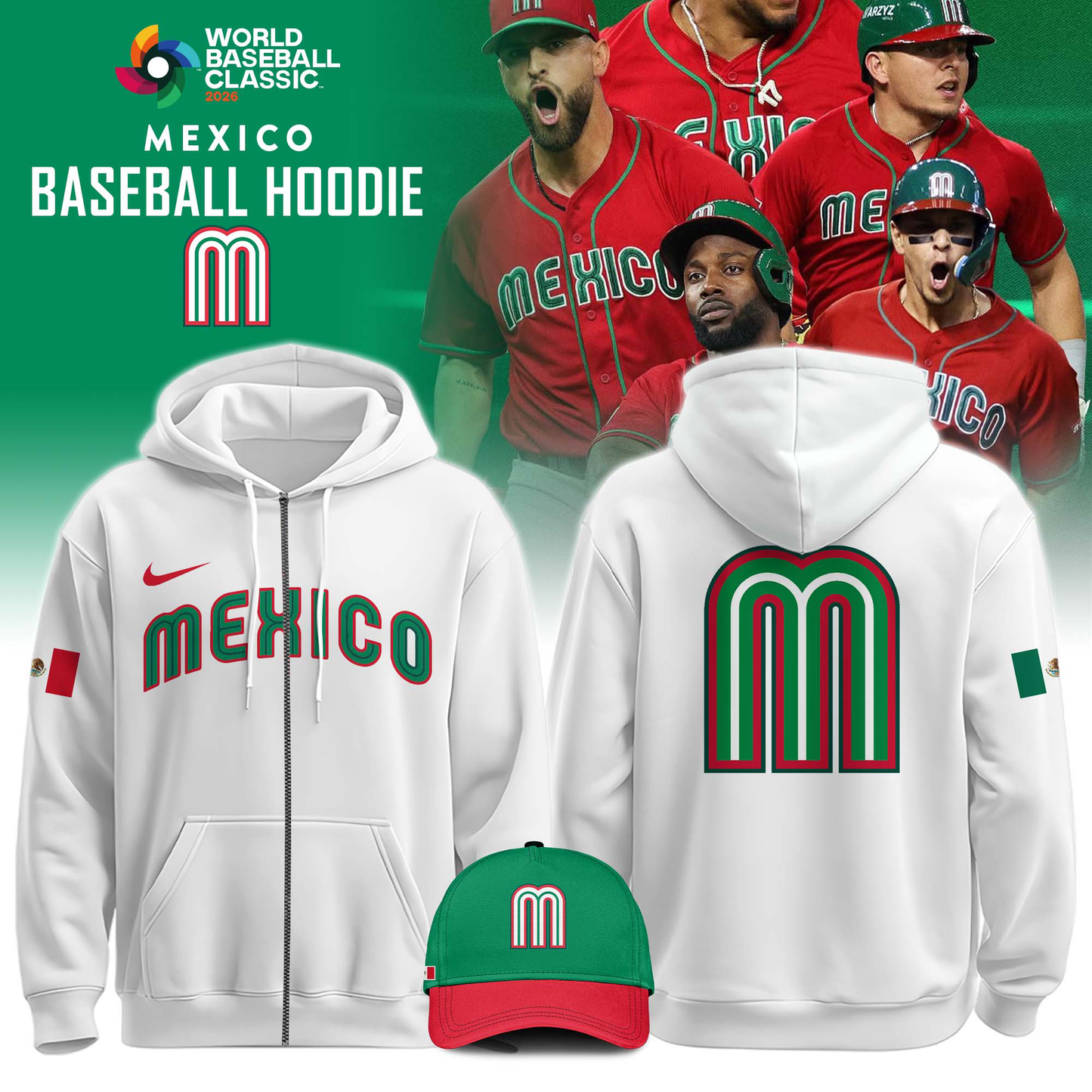 Mexico Baseball 2026 World Baseball Classic Zip Hoodie Limited Edition White