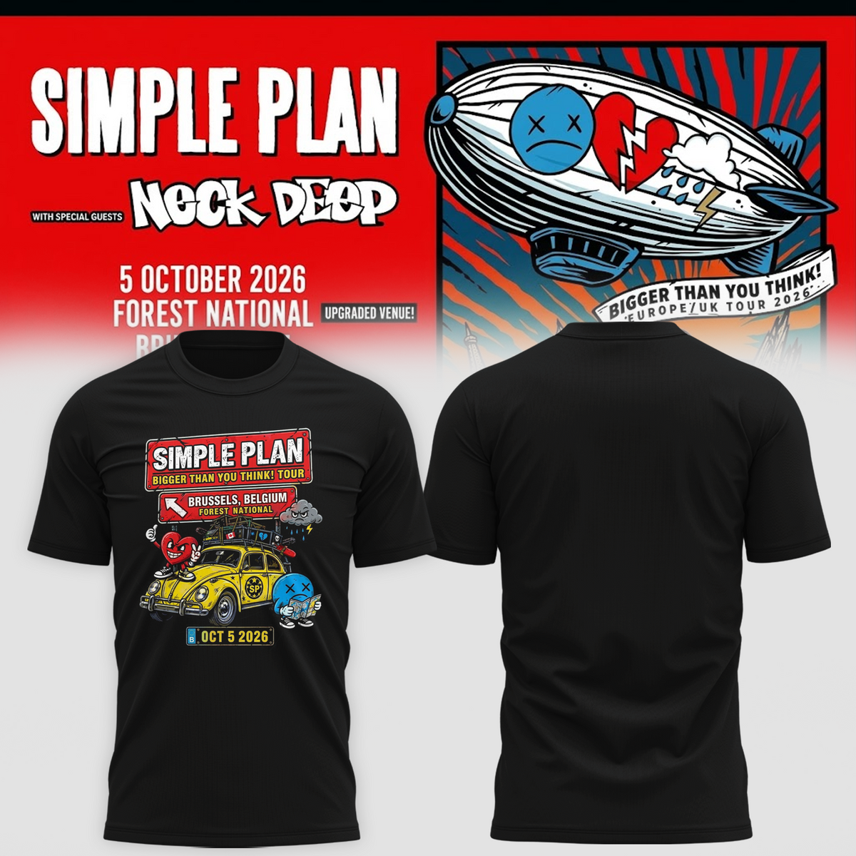Simple Plan Brussels Belgium 2026 City Tee Live At Forest National Oct 5 2026 Bigger Than You Think Tour T-Shirt