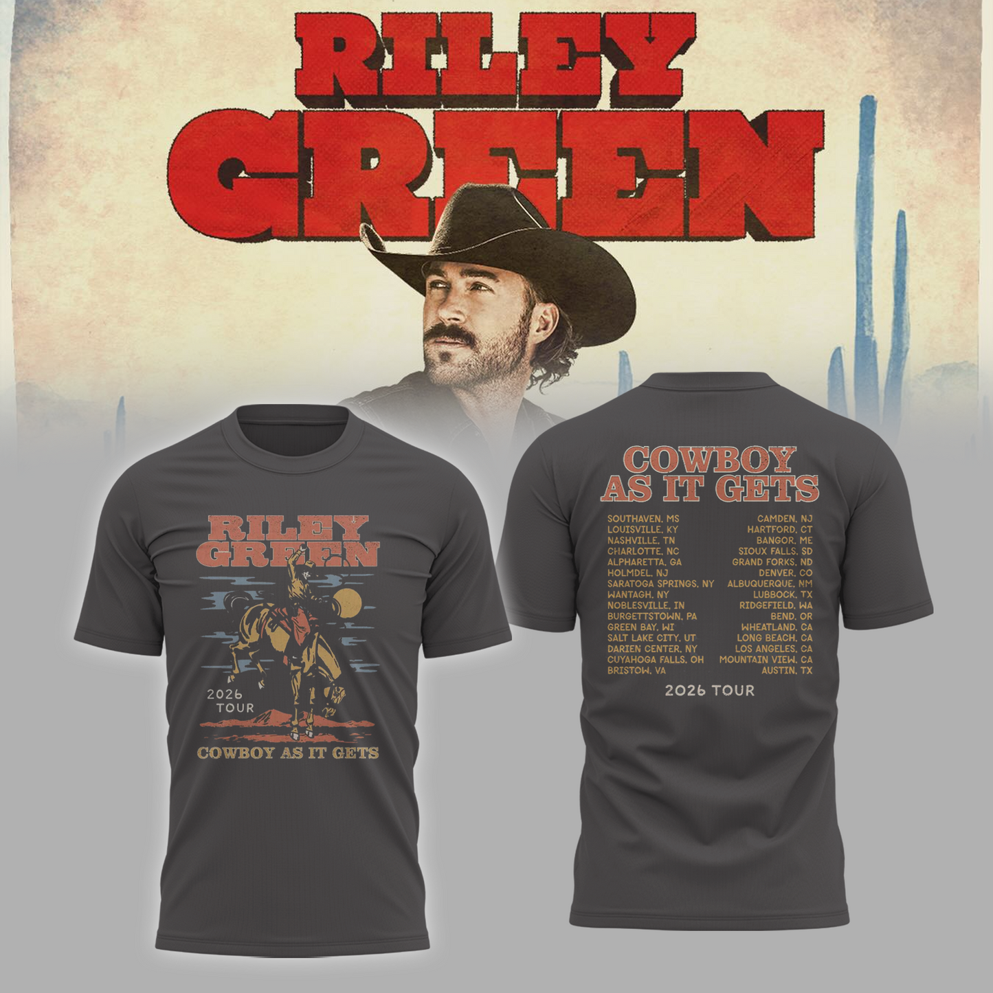 Riley Green Cowboy As It Gets Tour 2026 Edition Tshirt