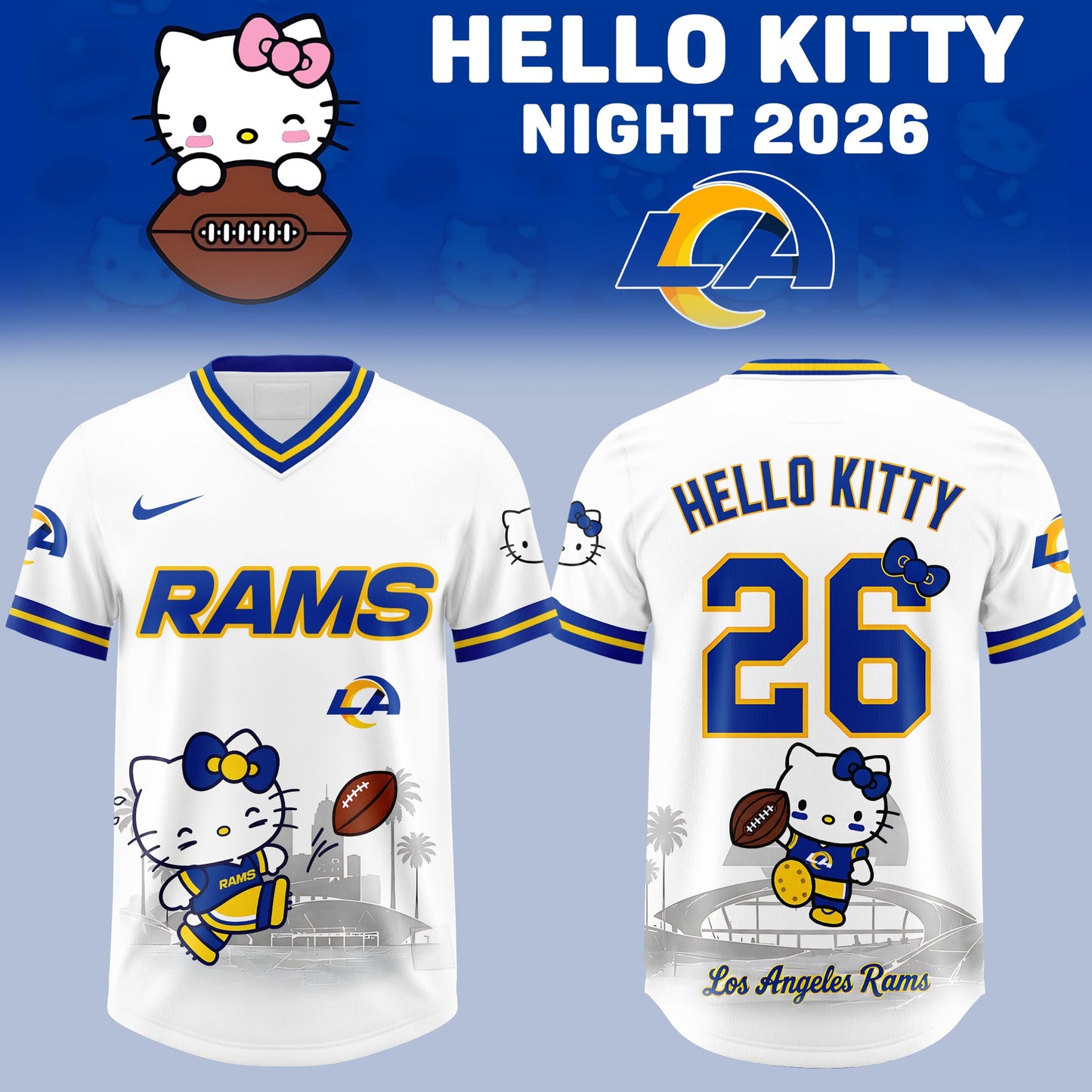 Hello Kitty ❤️ LA Rams – Cute Meets Game Day Style Football Jersey