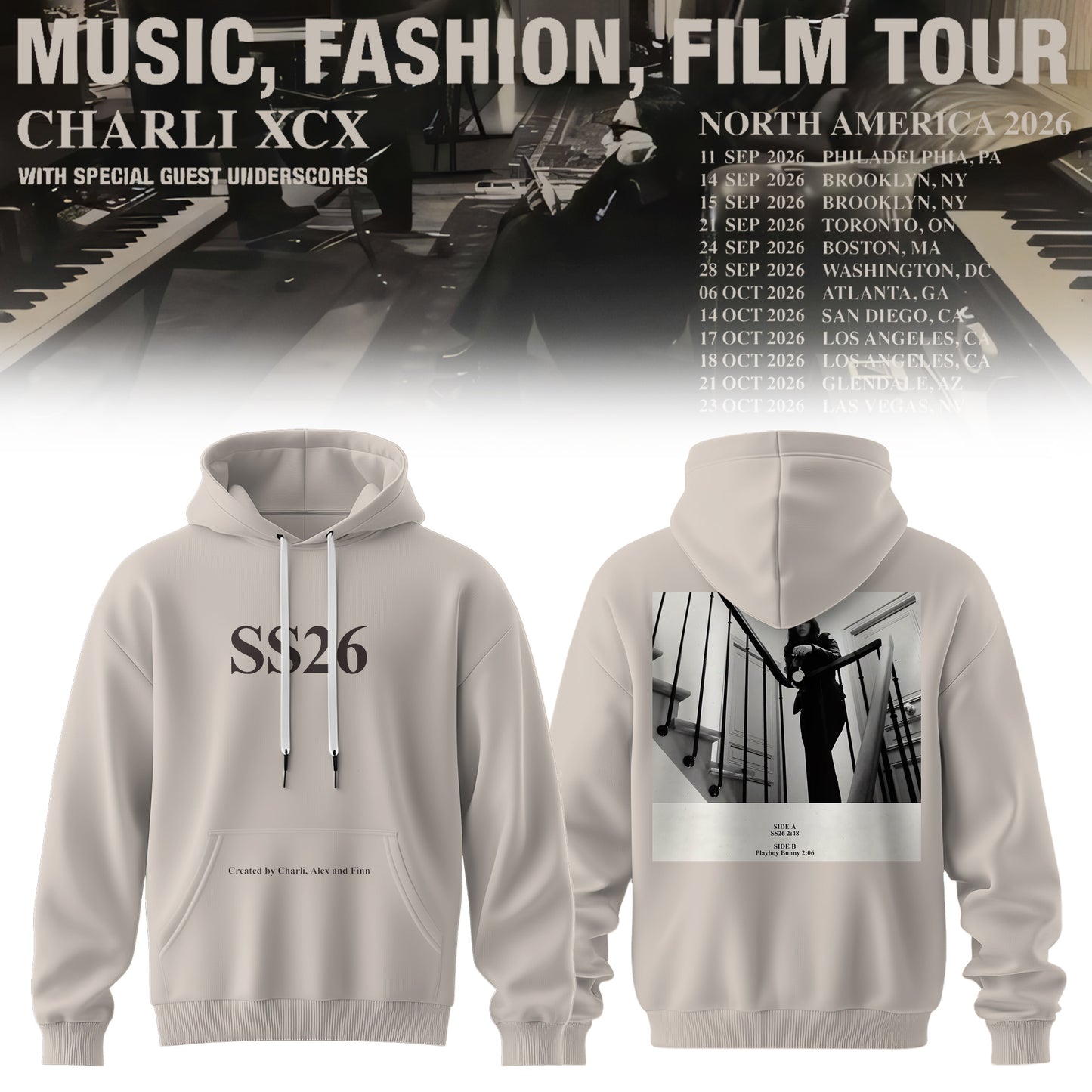 CHARLI XCX “MUSIC, FASHION, FILM” TOUR HOODIE IS HERE
