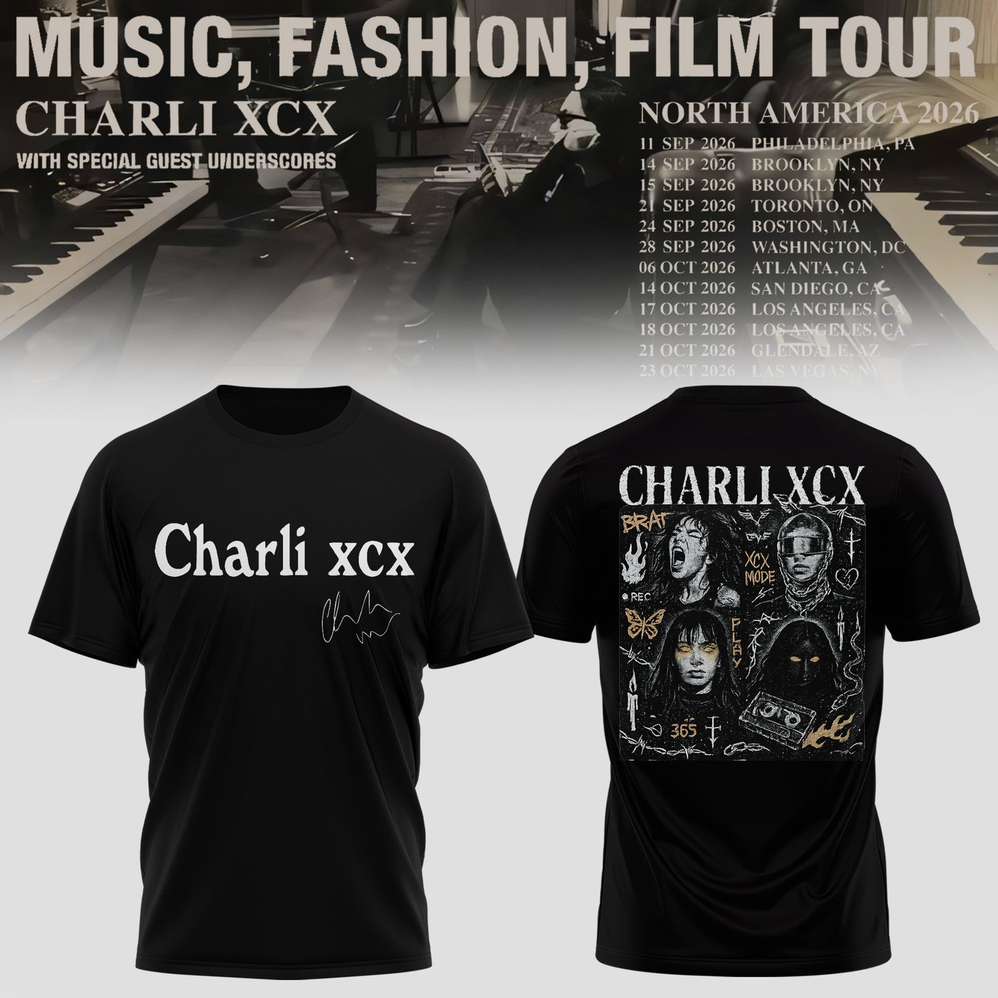 CHARLI XCX “MUSIC, FASHION, FILM” TOUR TSHIRT IS HERE