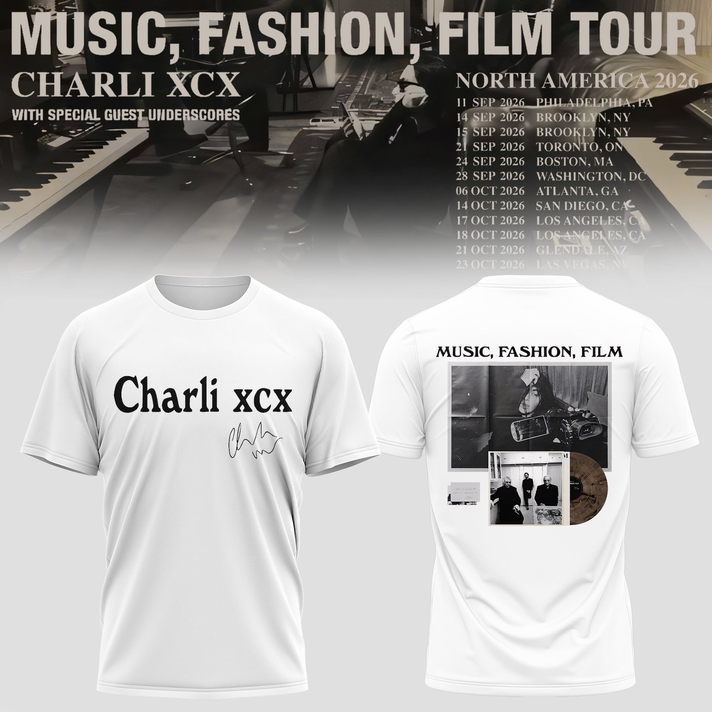 CHARLI XCX “MUSIC, FASHION, FILM” TOUR TSHIRT IS HERE