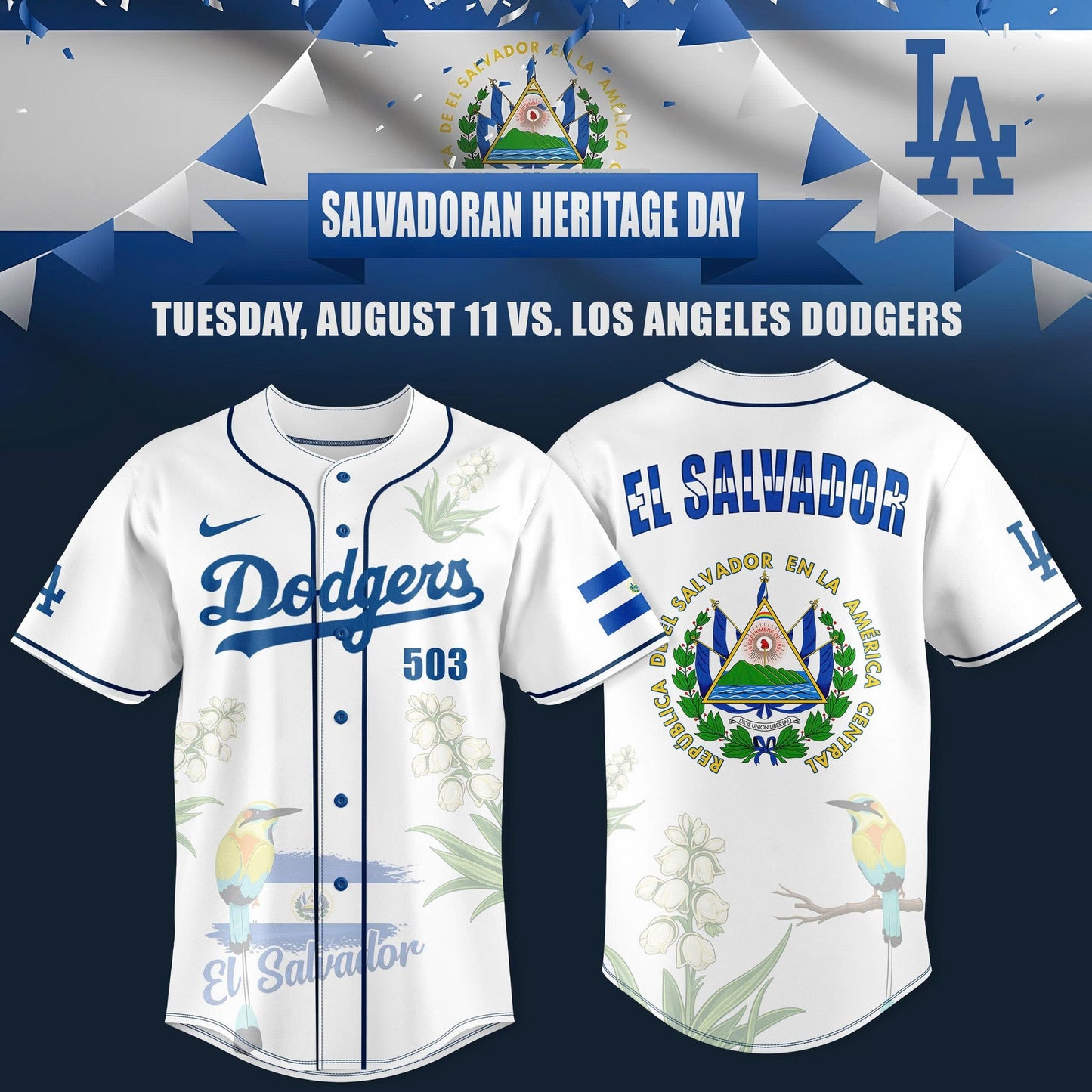 Los Angeles Dodgers Salvadoran Heritage Night in LA 2026 Edition Jersey