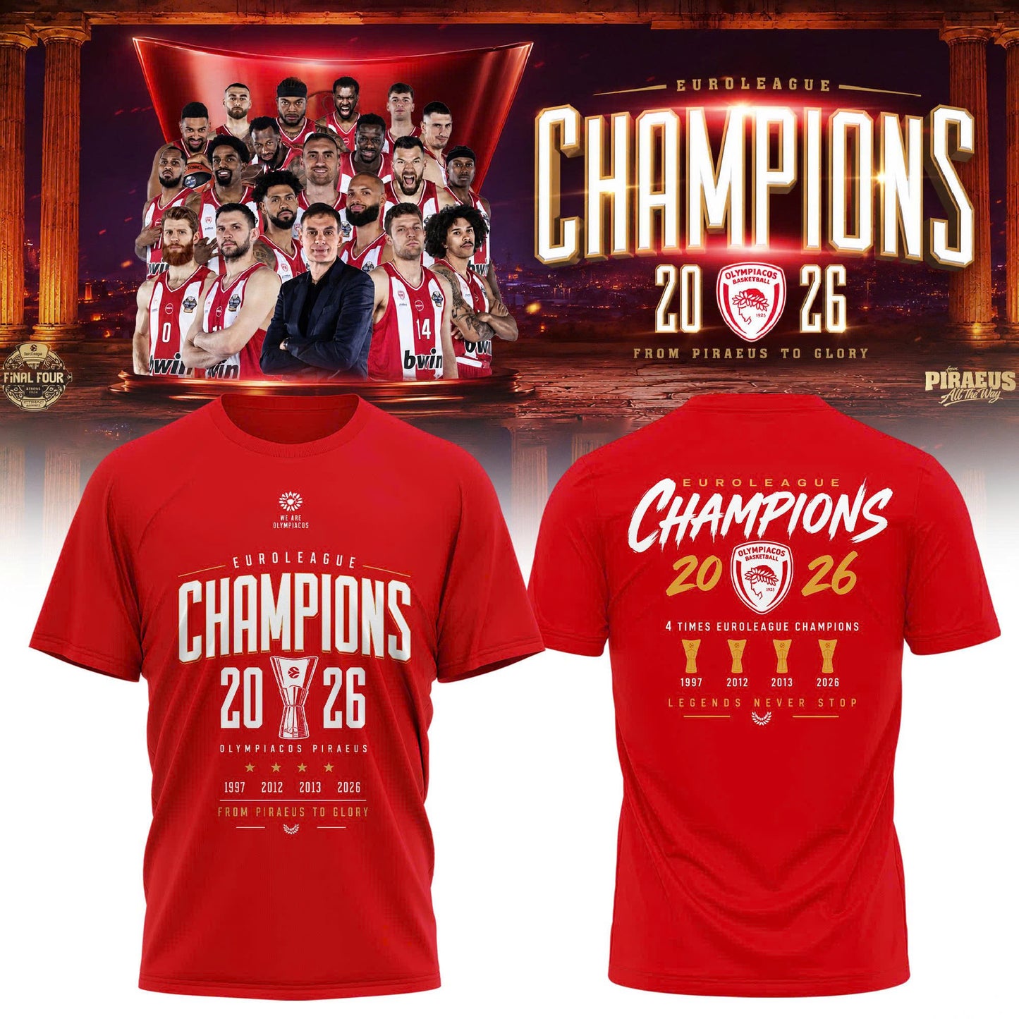 Olympiacos EuroLeague Champions 2026 Tee