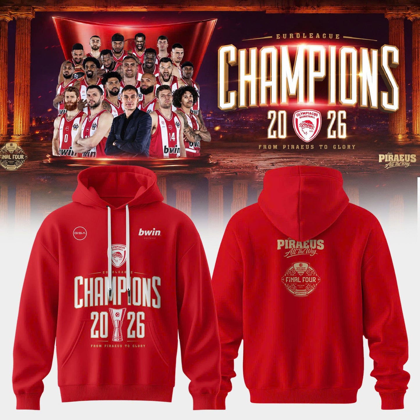 Olympiacos EuroLeague Champions 2026 Hoodie