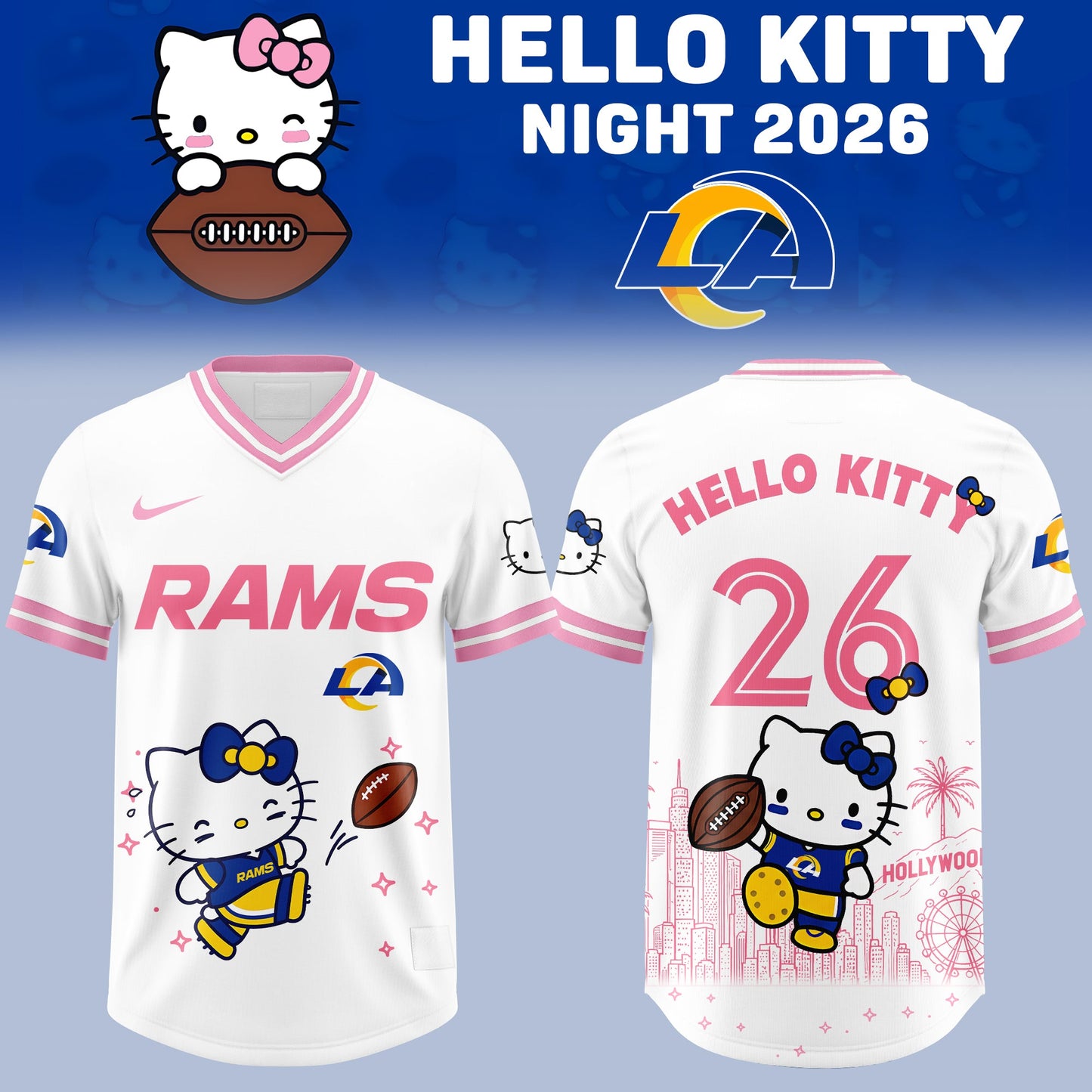 Hello Kitty ❤️ LA Rams – Cute Meets Game Day Style Football Jersey
