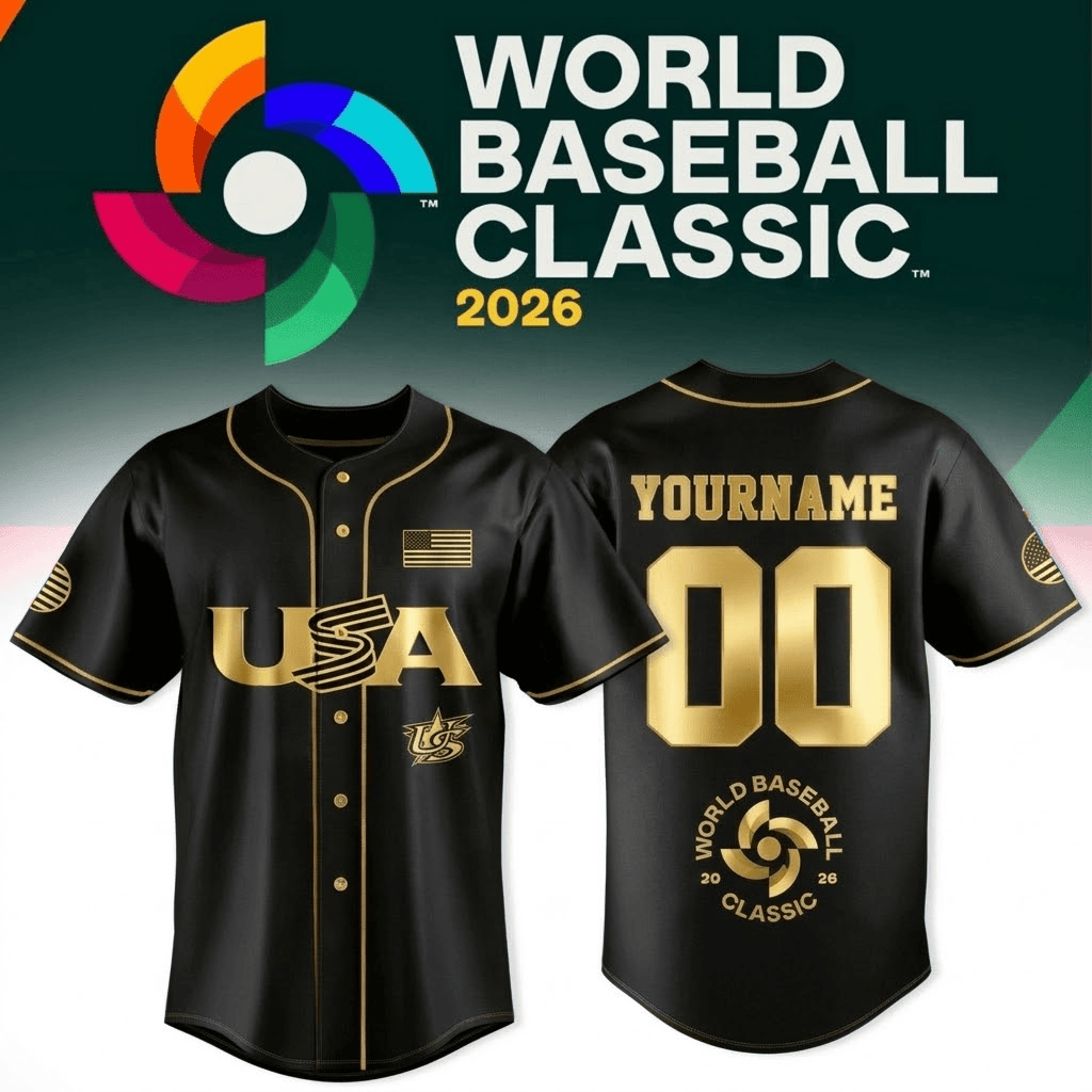 USA - Baseball 2026 World Baseball Classic Golden Personalization-3D Baseball Jersey