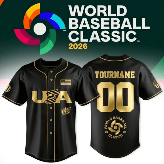 USA - Baseball 2026 World Baseball Classic Golden Personalization-3D Baseball Jersey