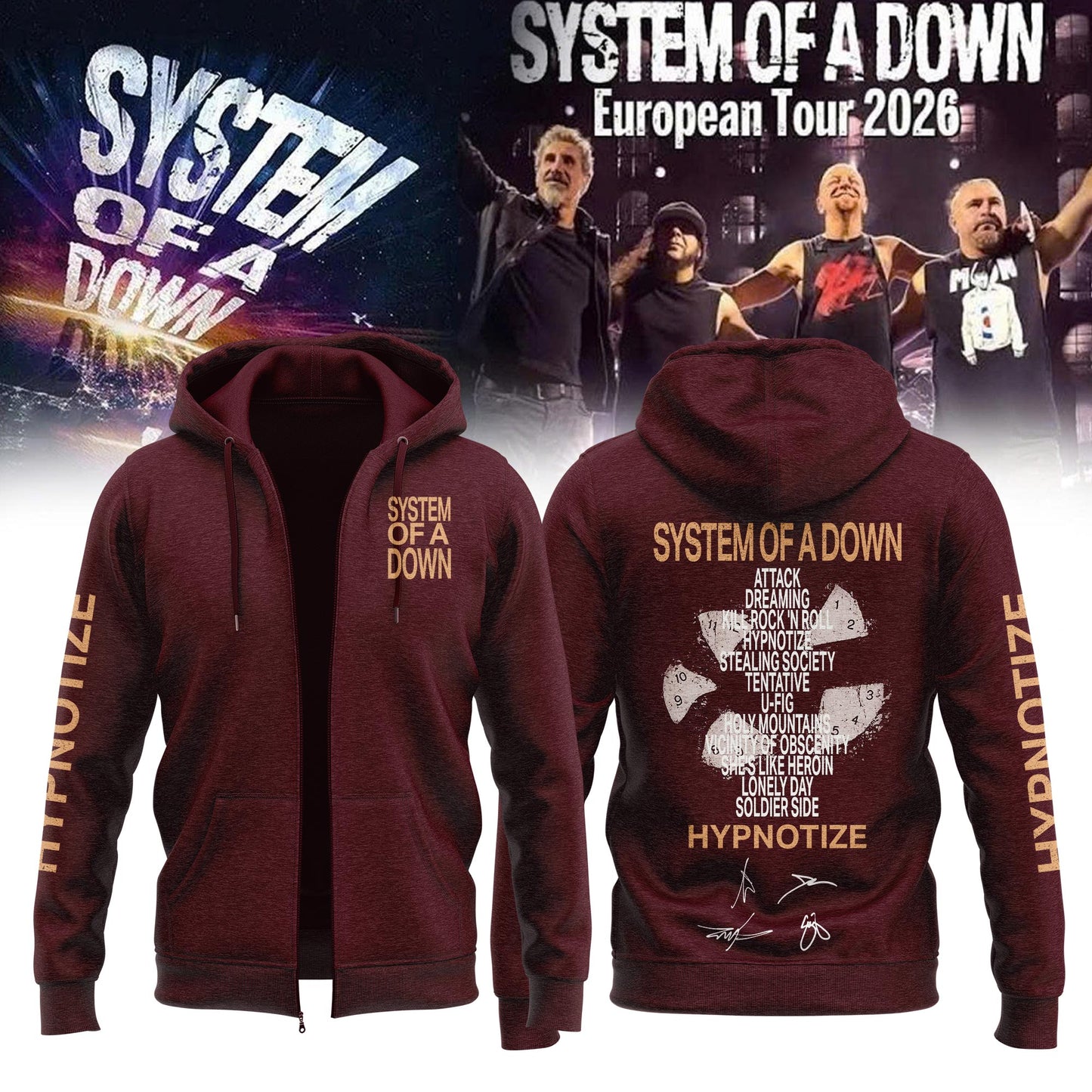,System Of A Down European Tour 2026 Limited Edition Signature – Zip Hoodie