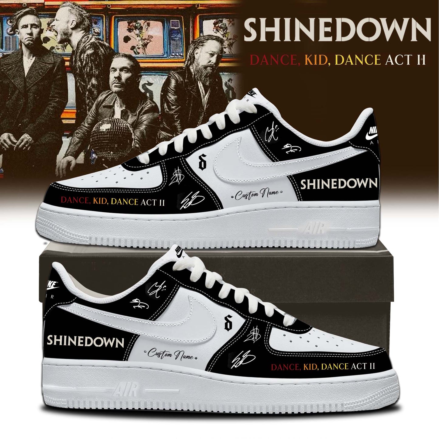 ,,SHINEDOWN “Dance Kid Dance Act II World Tour” 2026 Signed – Shoes 1-3