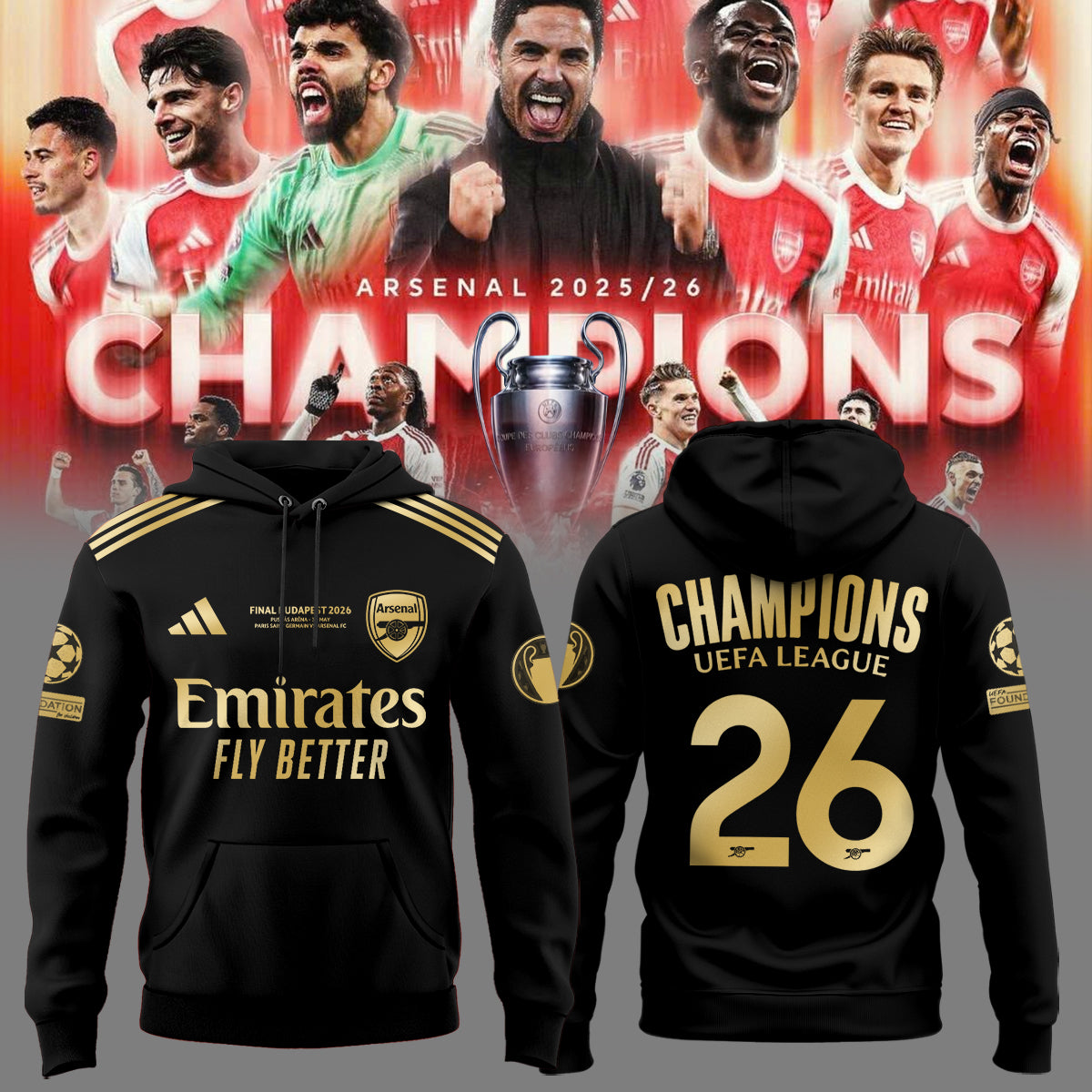 Arsenal Champions League Winners 25/26 Hoodie