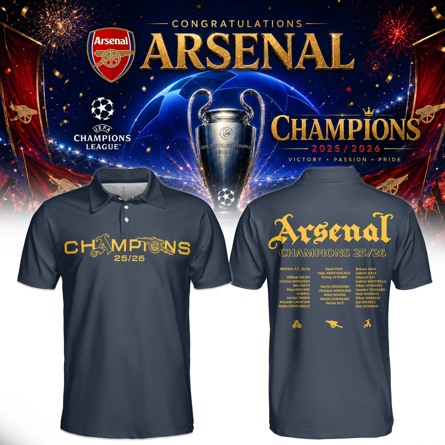 .Arsenal Champions League Winners 25/26 Polo