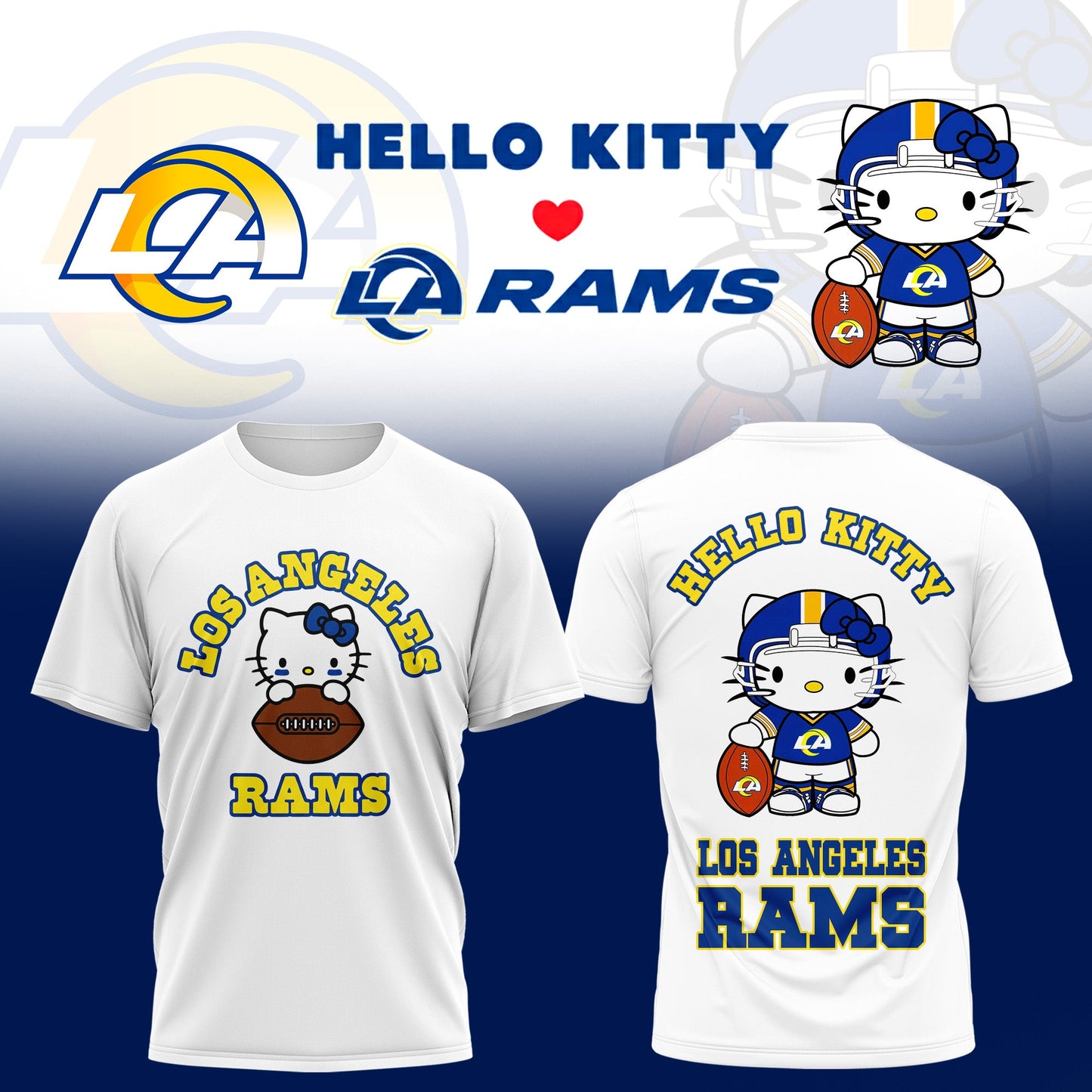Hello Kitty ❤️ LA Rams – Cute Meets Game Day Style Tshirt